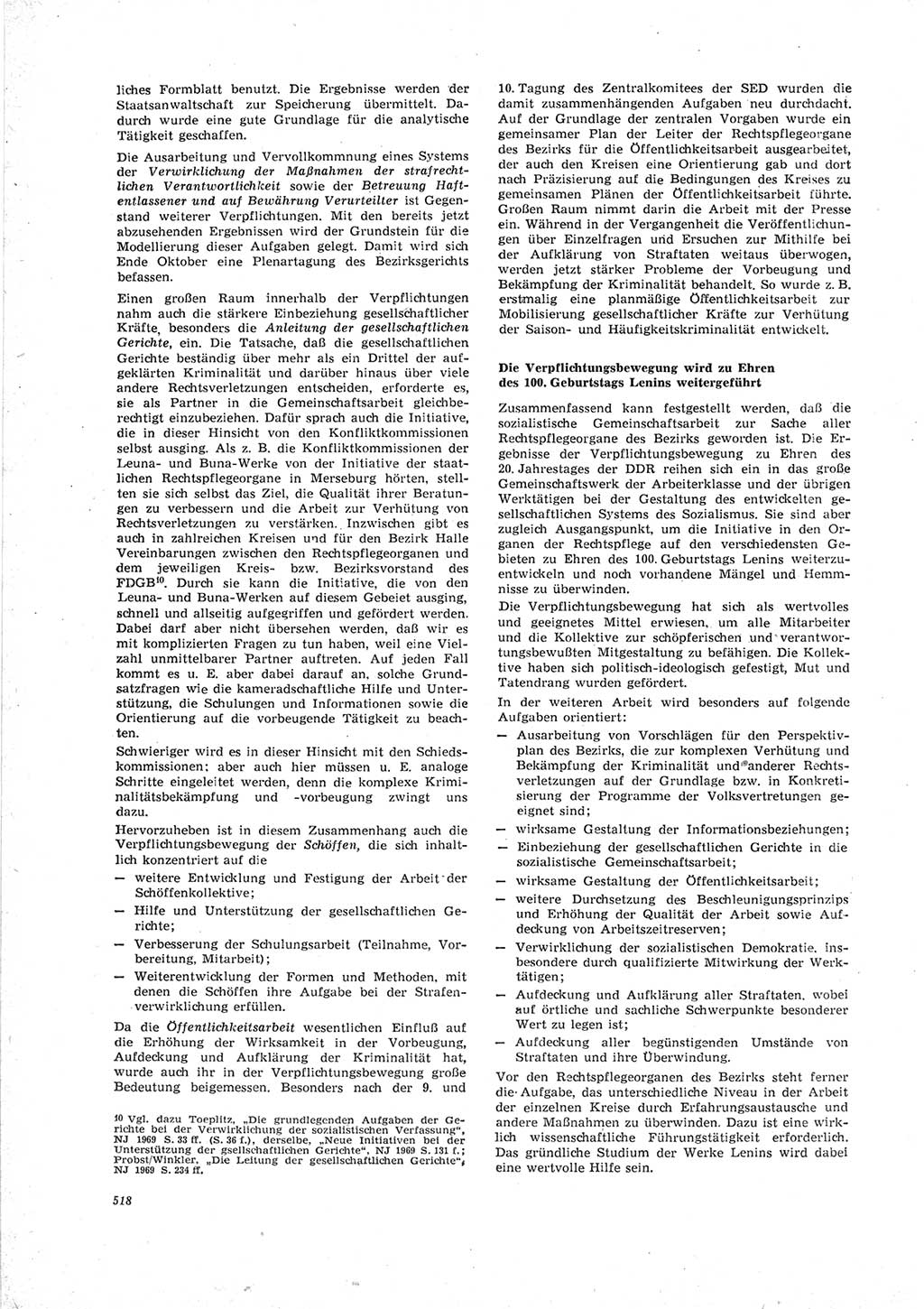 Neue Justiz (NJ), Zeitschrift für Recht und Rechtswissenschaft [Deutsche Demokratische Republik (DDR)], 23. Jahrgang 1969, Seite 518 (NJ DDR 1969, S. 518)
