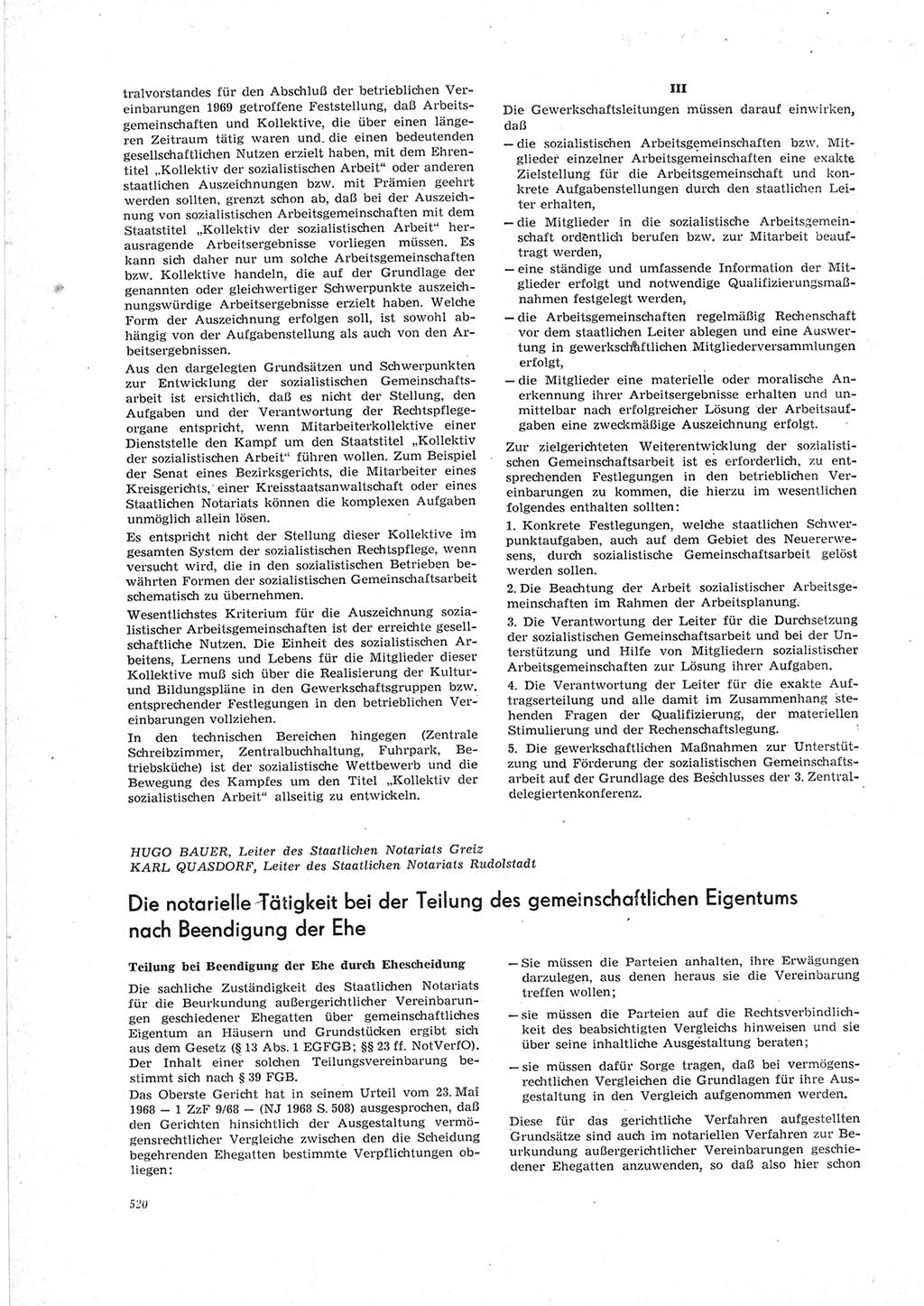 Neue Justiz (NJ), Zeitschrift für Recht und Rechtswissenschaft [Deutsche Demokratische Republik (DDR)], 23. Jahrgang 1969, Seite 520 (NJ DDR 1969, S. 520)