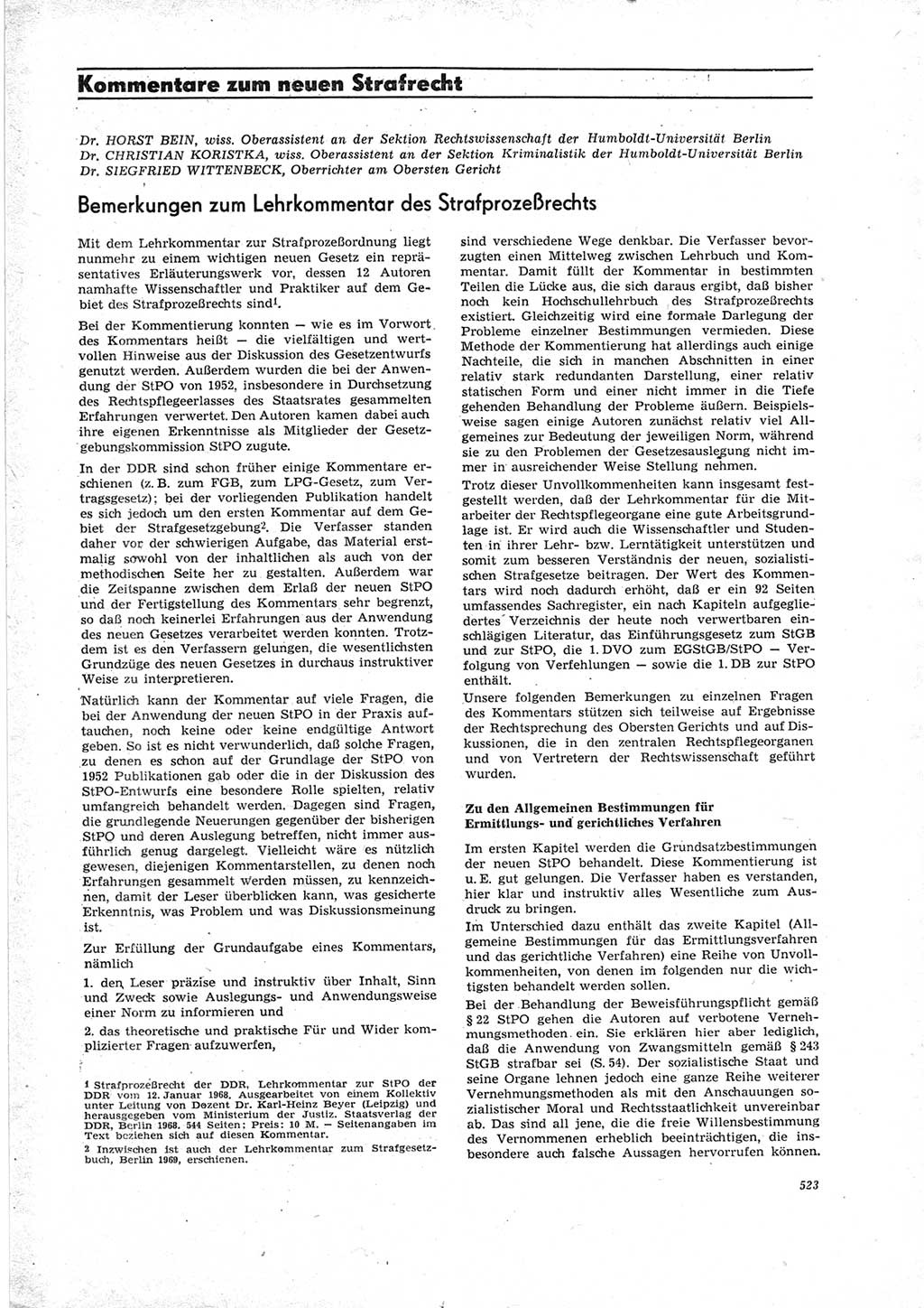 Neue Justiz (NJ), Zeitschrift für Recht und Rechtswissenschaft [Deutsche Demokratische Republik (DDR)], 23. Jahrgang 1969, Seite 523 (NJ DDR 1969, S. 523)