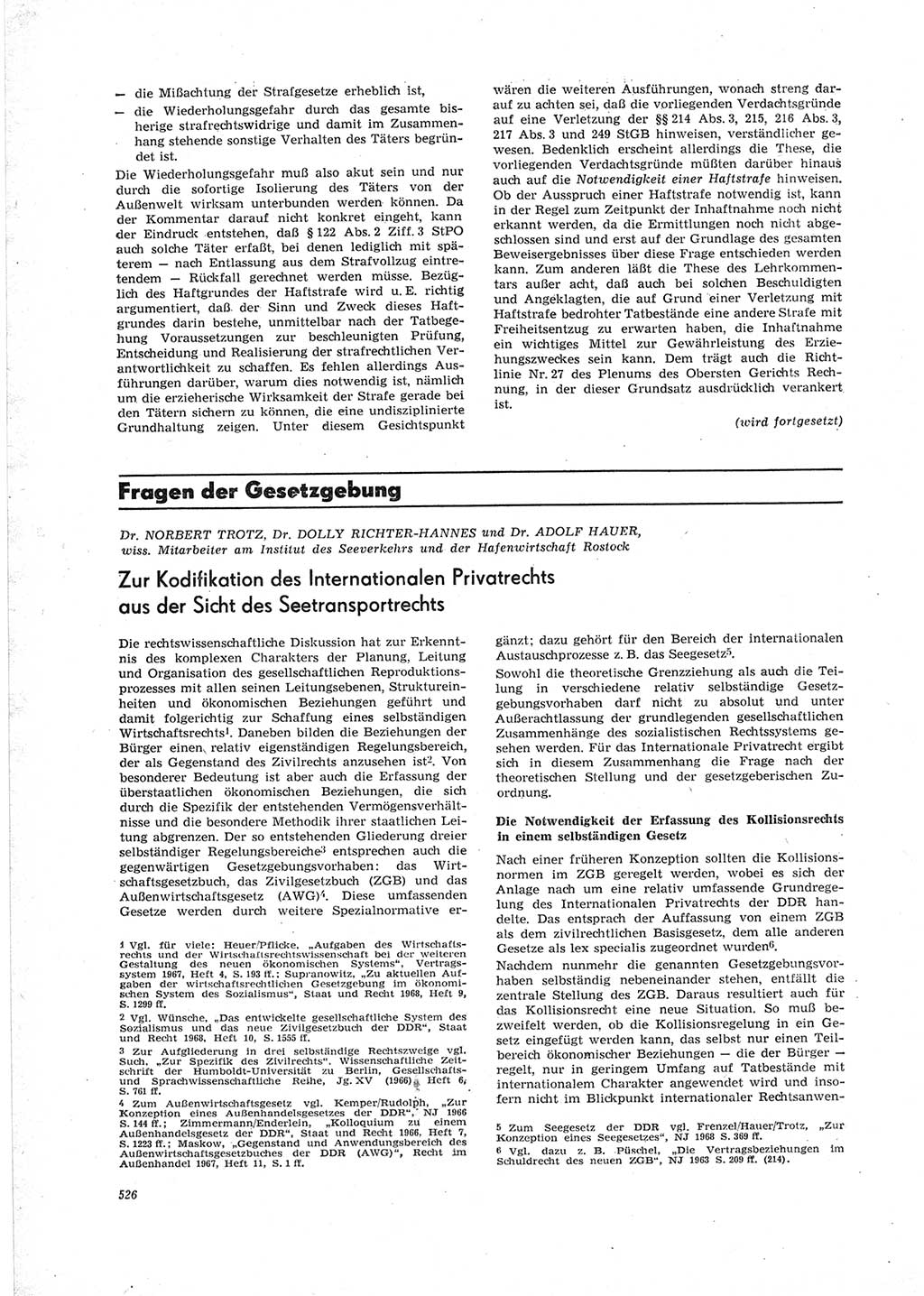 Neue Justiz (NJ), Zeitschrift für Recht und Rechtswissenschaft [Deutsche Demokratische Republik (DDR)], 23. Jahrgang 1969, Seite 526 (NJ DDR 1969, S. 526)