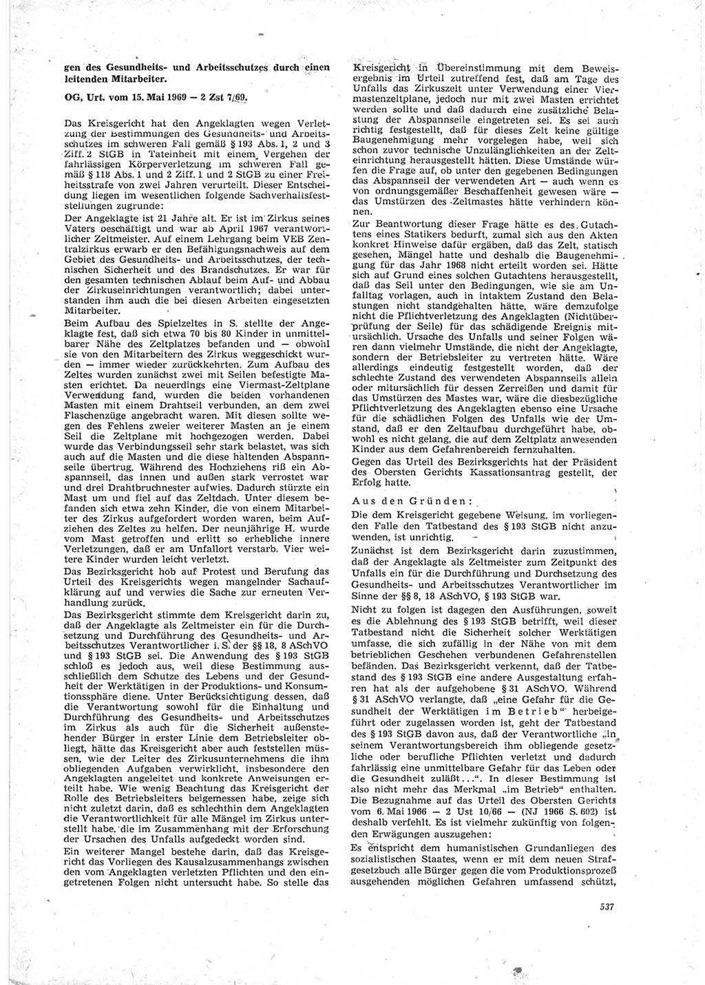 Neue Justiz (NJ), Zeitschrift für Recht und Rechtswissenschaft [Deutsche Demokratische Republik (DDR)], 23. Jahrgang 1969, Seite 537 (NJ DDR 1969, S. 537)