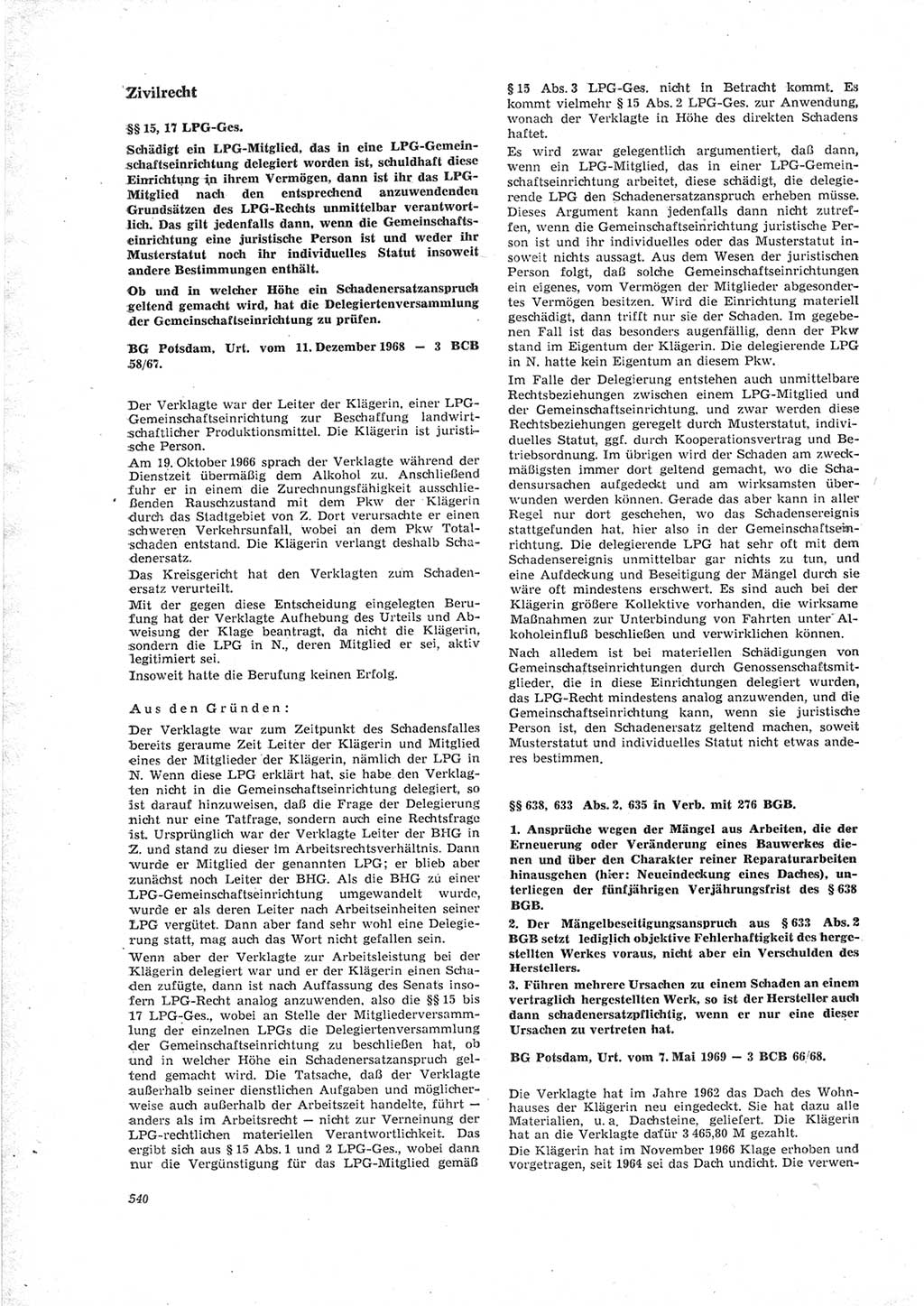 Neue Justiz (NJ), Zeitschrift für Recht und Rechtswissenschaft [Deutsche Demokratische Republik (DDR)], 23. Jahrgang 1969, Seite 540 (NJ DDR 1969, S. 540)