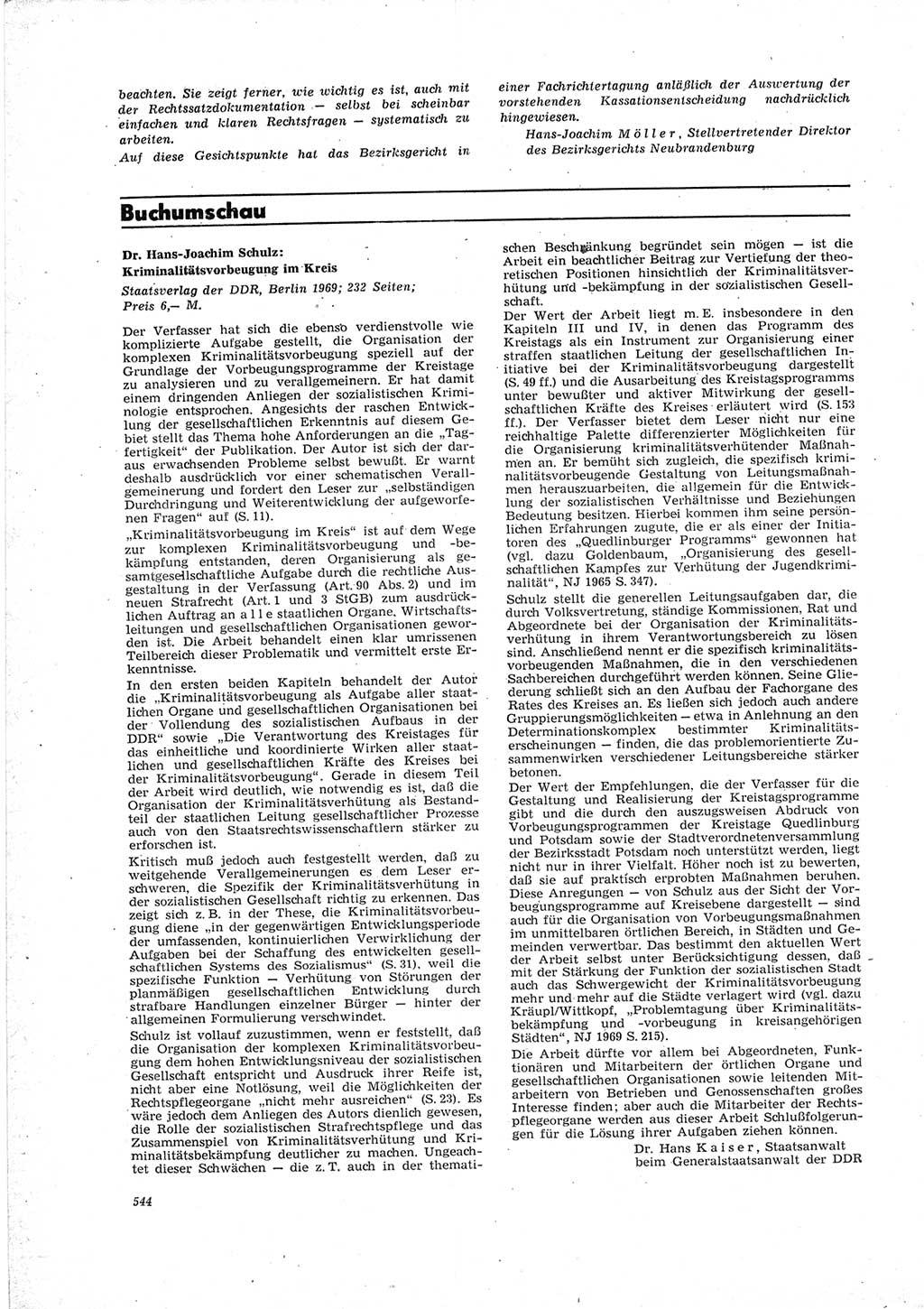 Neue Justiz (NJ), Zeitschrift für Recht und Rechtswissenschaft [Deutsche Demokratische Republik (DDR)], 23. Jahrgang 1969, Seite 544 (NJ DDR 1969, S. 544)