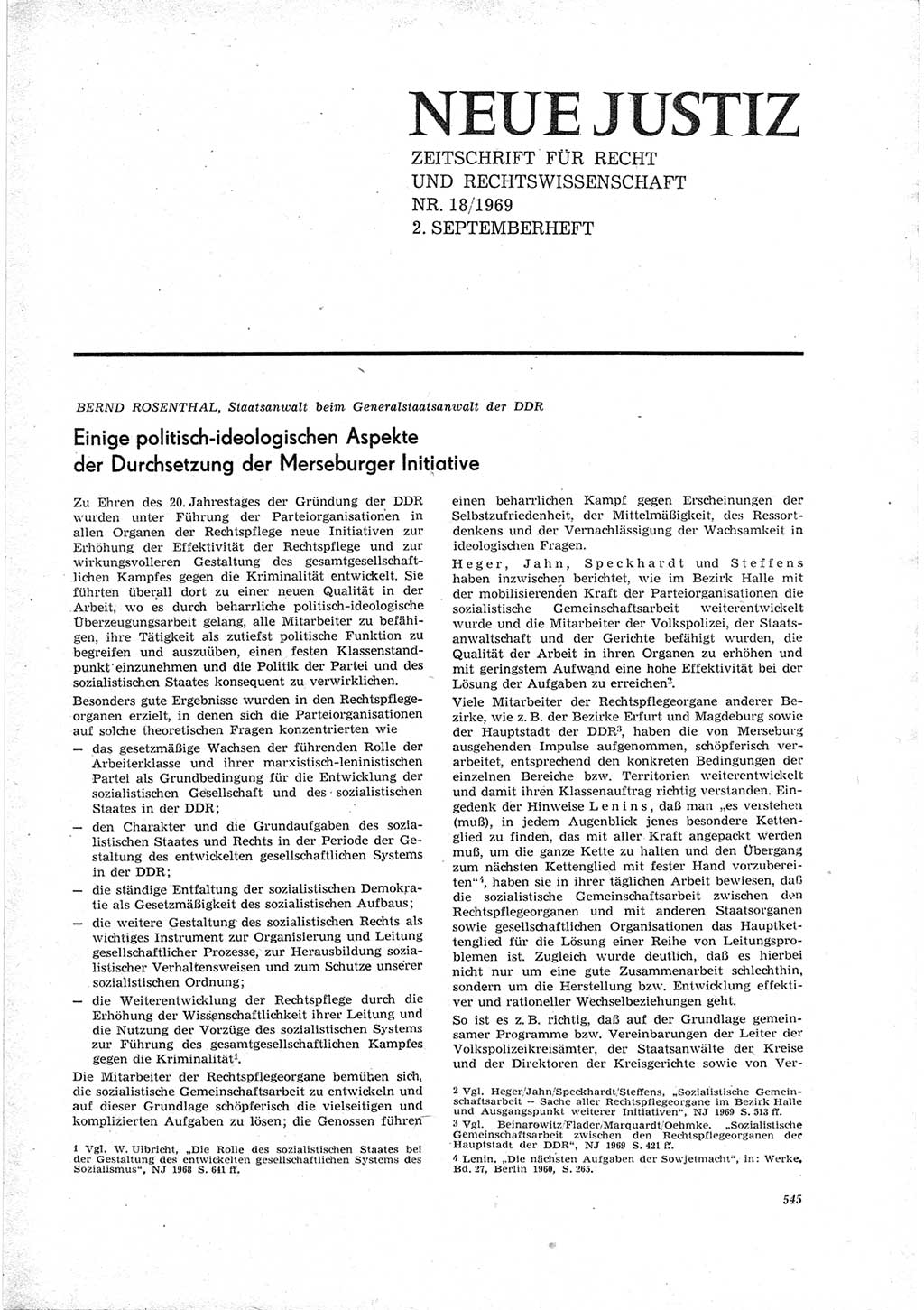 Neue Justiz (NJ), Zeitschrift für Recht und Rechtswissenschaft [Deutsche Demokratische Republik (DDR)], 23. Jahrgang 1969, Seite 545 (NJ DDR 1969, S. 545)