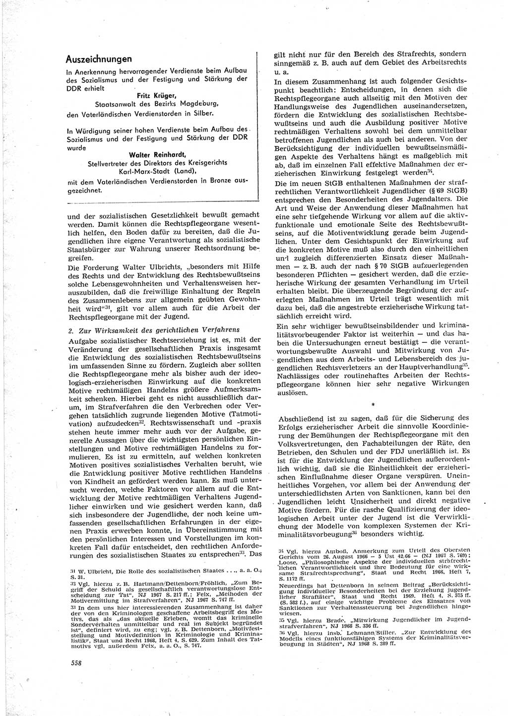 Neue Justiz (NJ), Zeitschrift für Recht und Rechtswissenschaft [Deutsche Demokratische Republik (DDR)], 23. Jahrgang 1969, Seite 558 (NJ DDR 1969, S. 558)