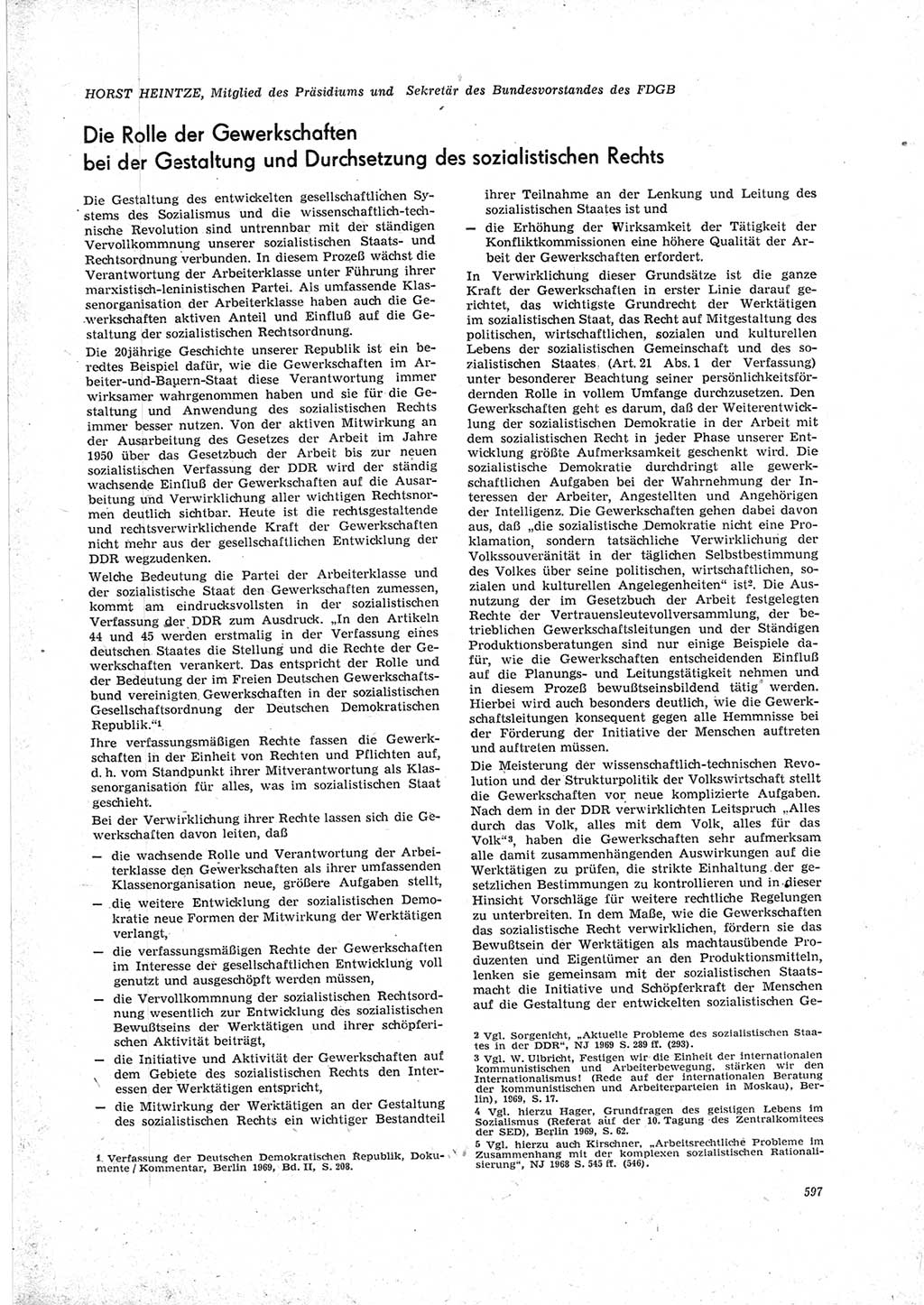 Neue Justiz (NJ), Zeitschrift für Recht und Rechtswissenschaft [Deutsche Demokratische Republik (DDR)], 23. Jahrgang 1969, Seite 597 (NJ DDR 1969, S. 597)