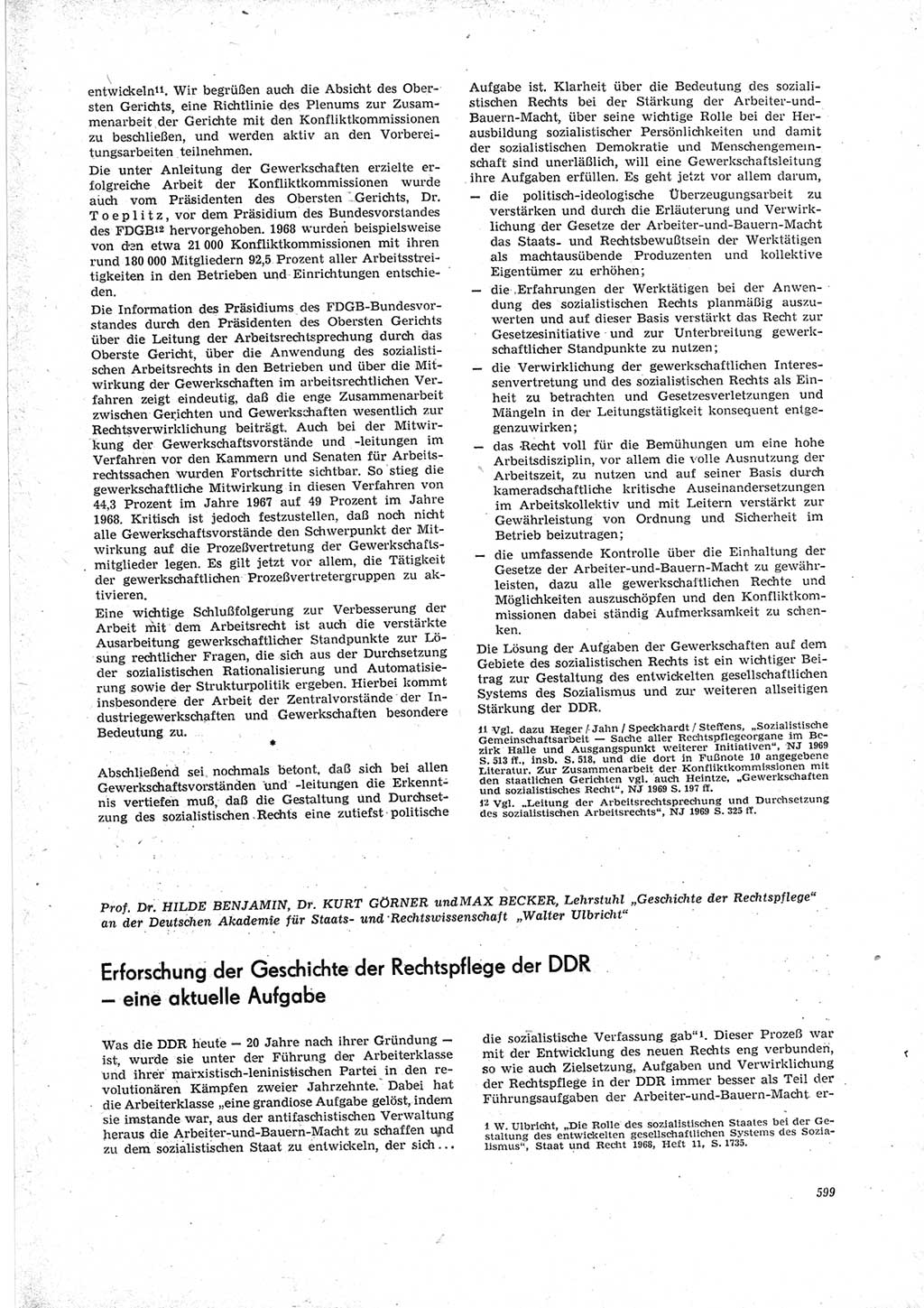 Neue Justiz (NJ), Zeitschrift für Recht und Rechtswissenschaft [Deutsche Demokratische Republik (DDR)], 23. Jahrgang 1969, Seite 599 (NJ DDR 1969, S. 599)