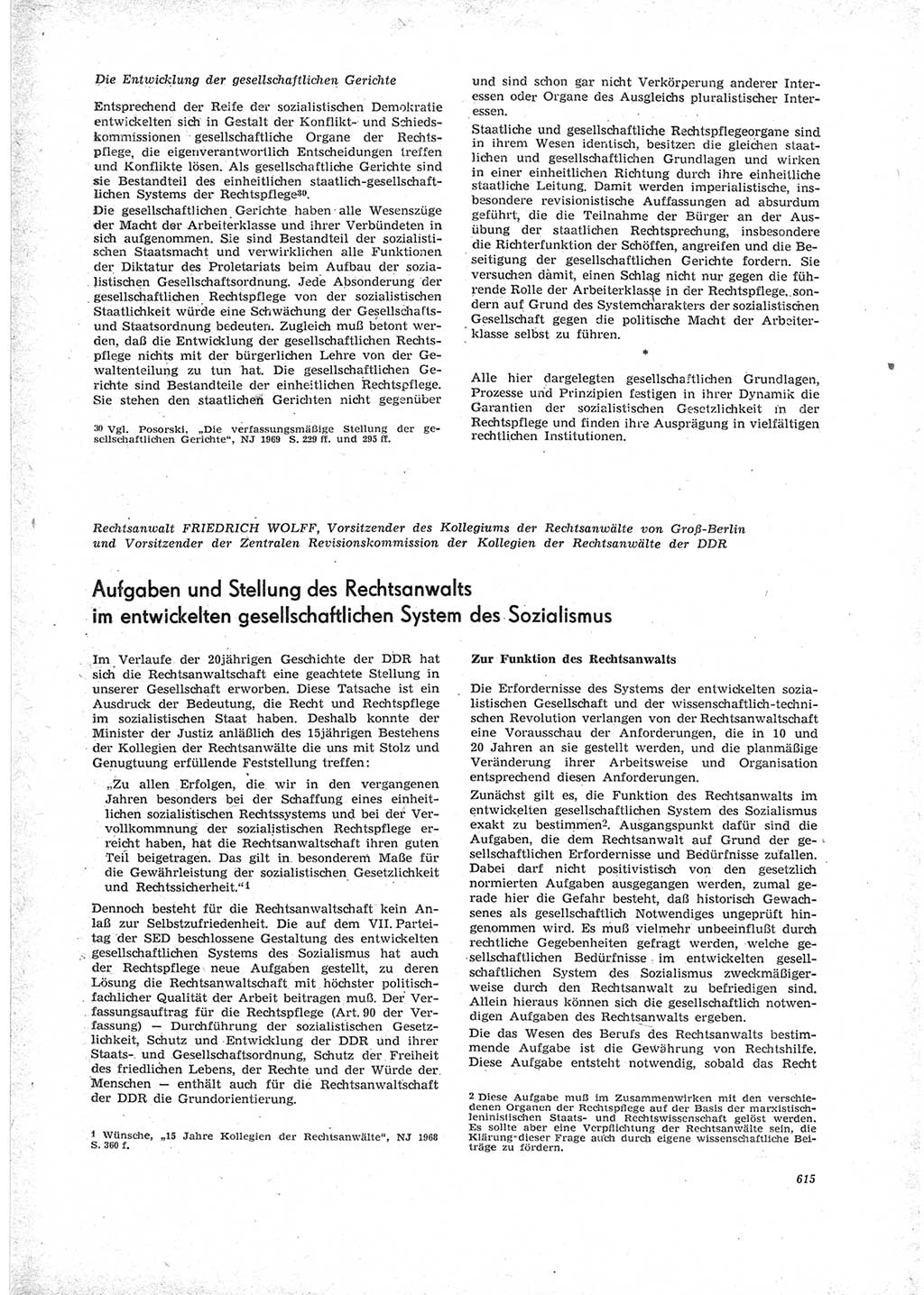 Neue Justiz (NJ), Zeitschrift für Recht und Rechtswissenschaft [Deutsche Demokratische Republik (DDR)], 23. Jahrgang 1969, Seite 615 (NJ DDR 1969, S. 615)