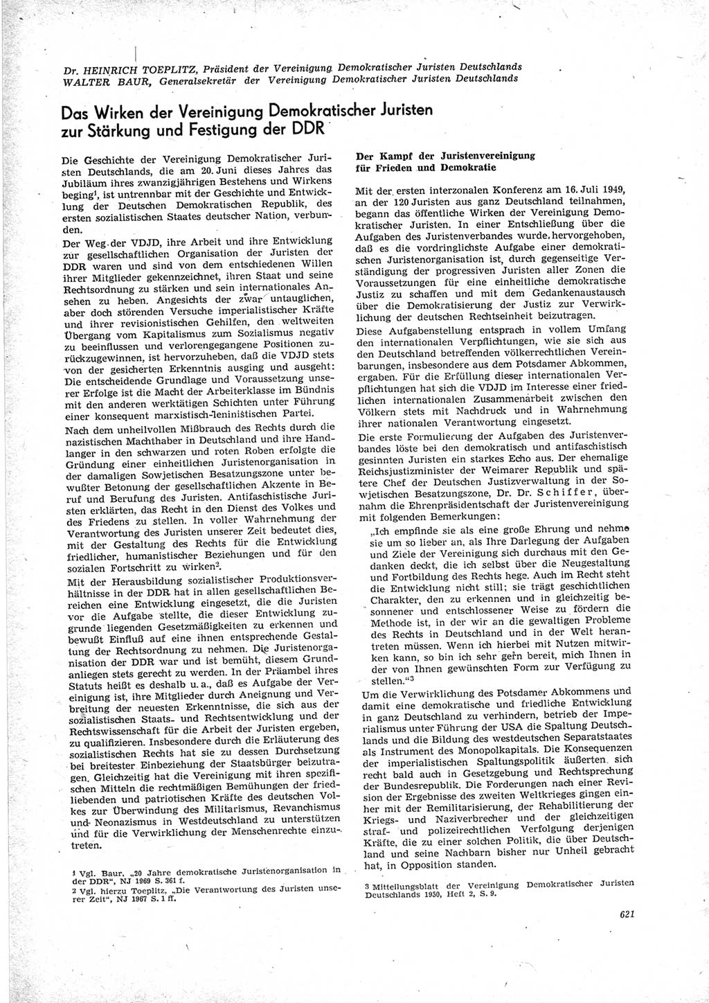 Neue Justiz (NJ), Zeitschrift für Recht und Rechtswissenschaft [Deutsche Demokratische Republik (DDR)], 23. Jahrgang 1969, Seite 621 (NJ DDR 1969, S. 621)