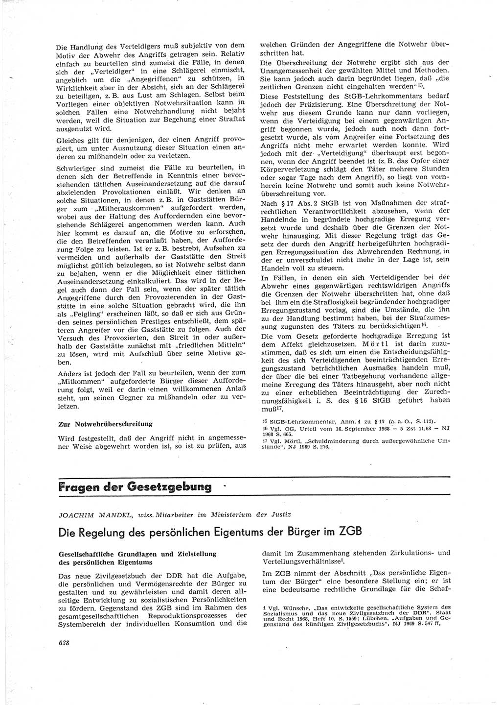 Neue Justiz (NJ), Zeitschrift für Recht und Rechtswissenschaft [Deutsche Demokratische Republik (DDR)], 23. Jahrgang 1969, Seite 638 (NJ DDR 1969, S. 638)