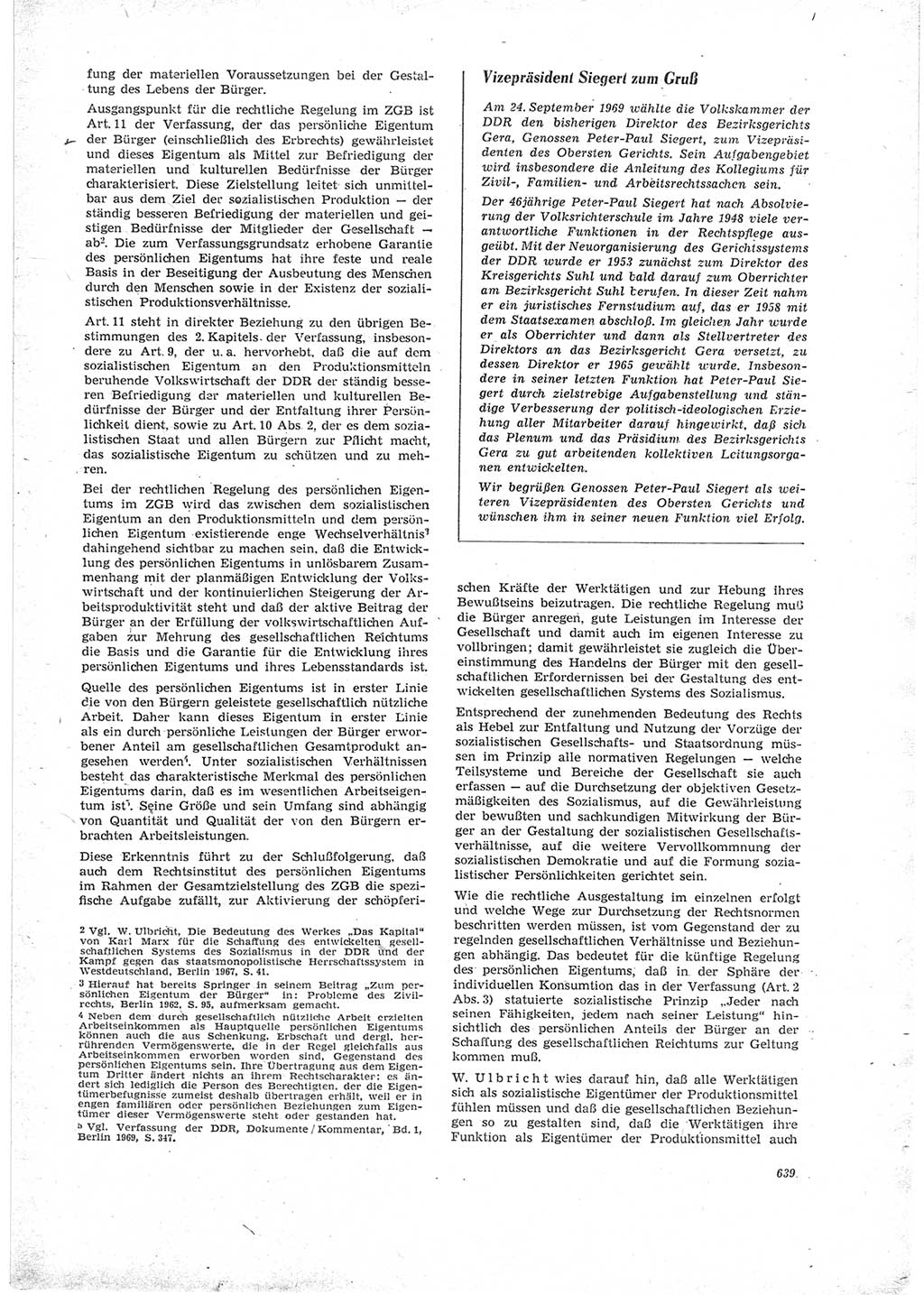 Neue Justiz (NJ), Zeitschrift für Recht und Rechtswissenschaft [Deutsche Demokratische Republik (DDR)], 23. Jahrgang 1969, Seite 639 (NJ DDR 1969, S. 639)