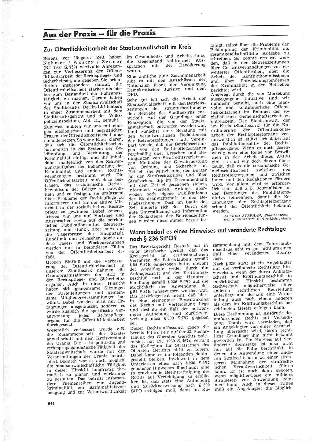 Neue Justiz (NJ), Zeitschrift für Recht und Rechtswissenschaft [Deutsche Demokratische Republik (DDR)], 23. Jahrgang 1969, Seite 644 (NJ DDR 1969, S. 644)
