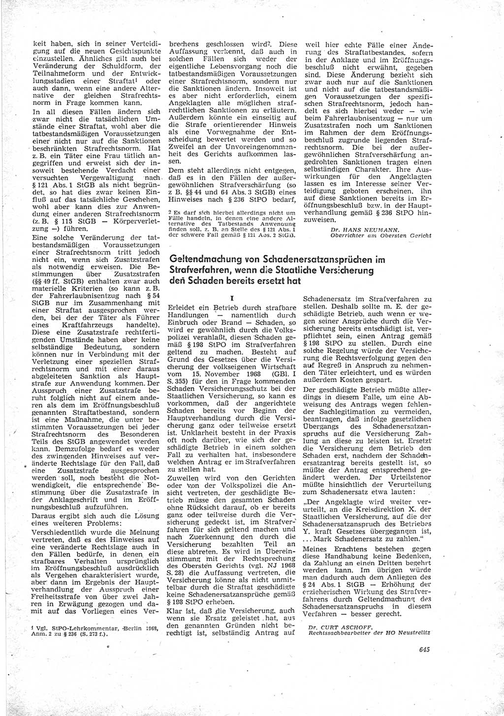 Neue Justiz (NJ), Zeitschrift für Recht und Rechtswissenschaft [Deutsche Demokratische Republik (DDR)], 23. Jahrgang 1969, Seite 645 (NJ DDR 1969, S. 645)