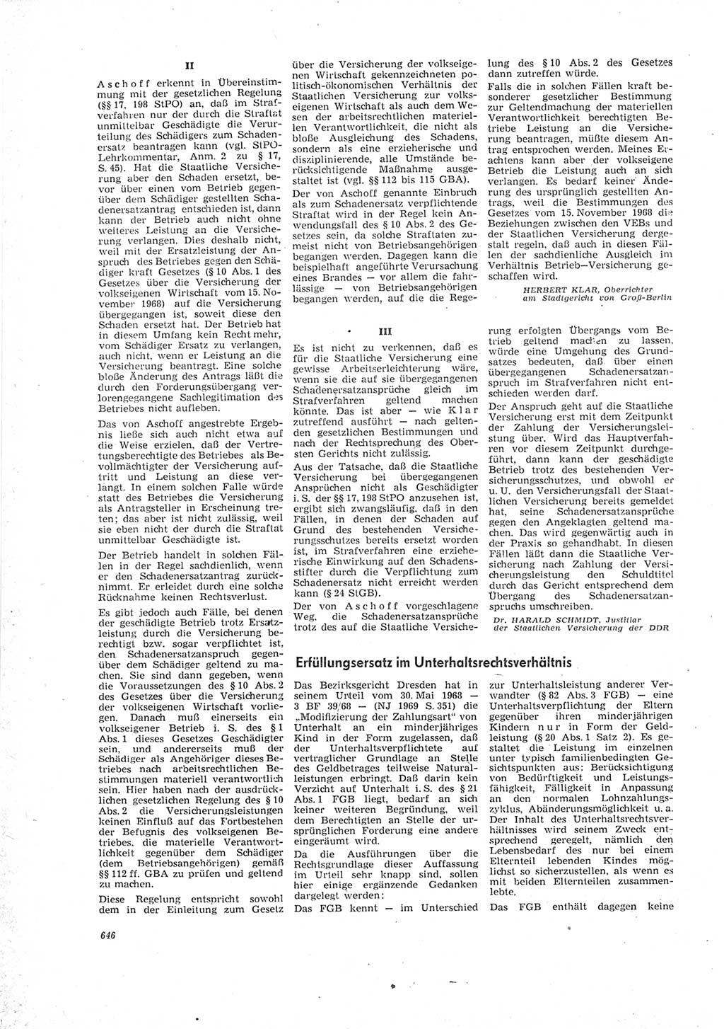 Neue Justiz (NJ), Zeitschrift für Recht und Rechtswissenschaft [Deutsche Demokratische Republik (DDR)], 23. Jahrgang 1969, Seite 646 (NJ DDR 1969, S. 646)
