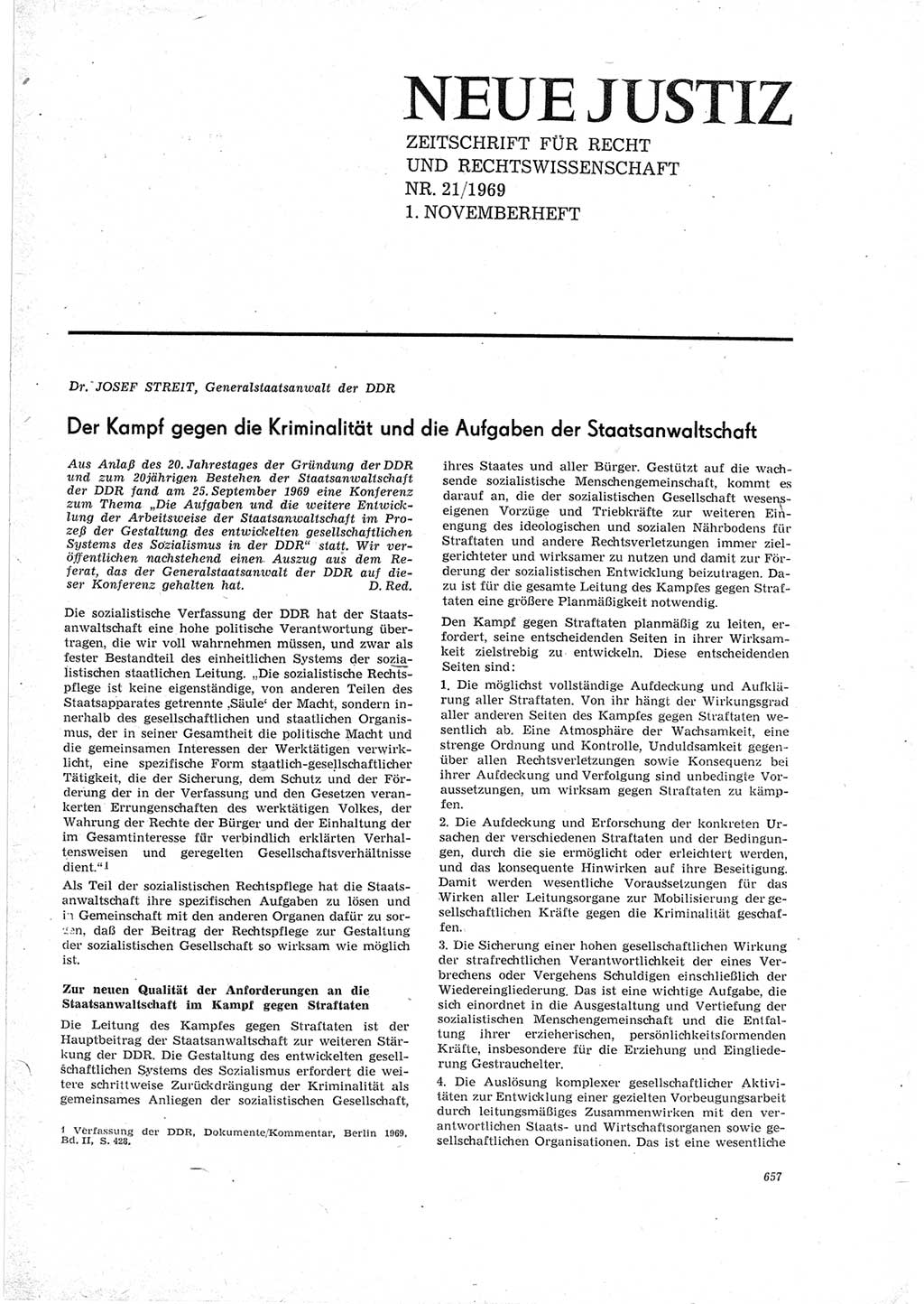 Neue Justiz (NJ), Zeitschrift für Recht und Rechtswissenschaft [Deutsche Demokratische Republik (DDR)], 23. Jahrgang 1969, Seite 657 (NJ DDR 1969, S. 657)