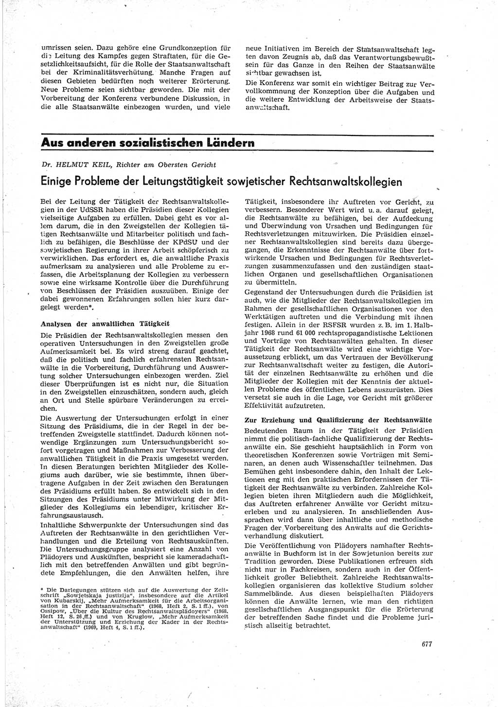 Neue Justiz (NJ), Zeitschrift für Recht und Rechtswissenschaft [Deutsche Demokratische Republik (DDR)], 23. Jahrgang 1969, Seite 677 (NJ DDR 1969, S. 677)