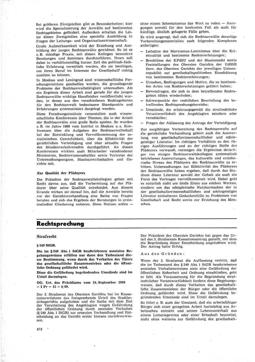 Neue Justiz (NJ), Zeitschrift für Recht und Rechtswissenschaft [Deutsche Demokratische Republik (DDR)], 23. Jahrgang 1969, Seite 678 (NJ DDR 1969, S. 678)