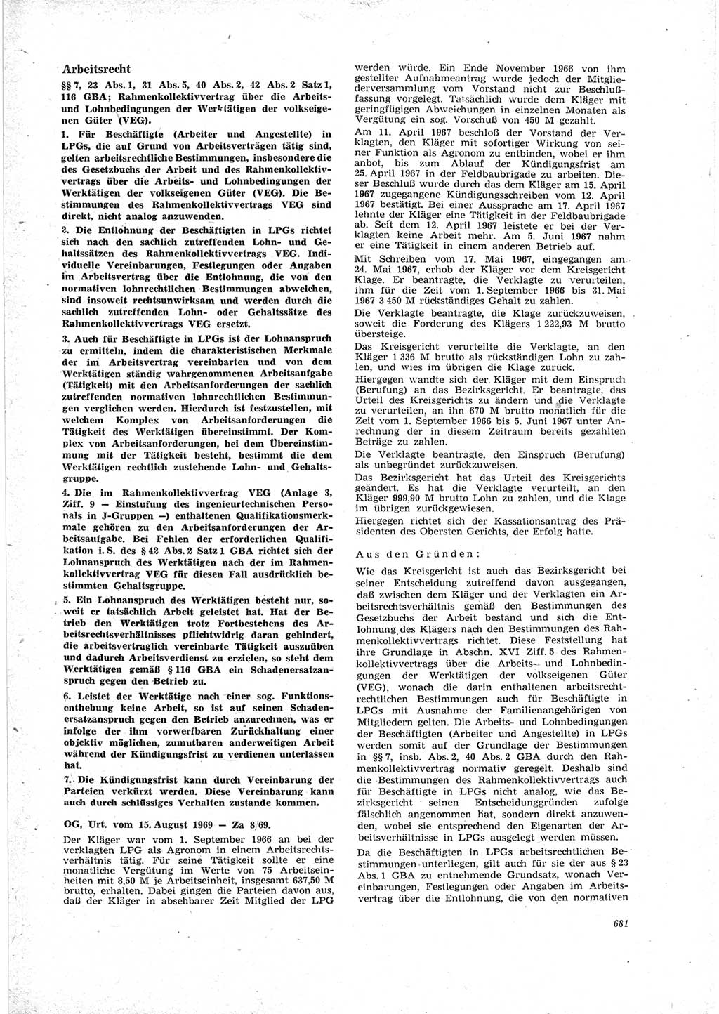 Neue Justiz (NJ), Zeitschrift für Recht und Rechtswissenschaft [Deutsche Demokratische Republik (DDR)], 23. Jahrgang 1969, Seite 681 (NJ DDR 1969, S. 681)