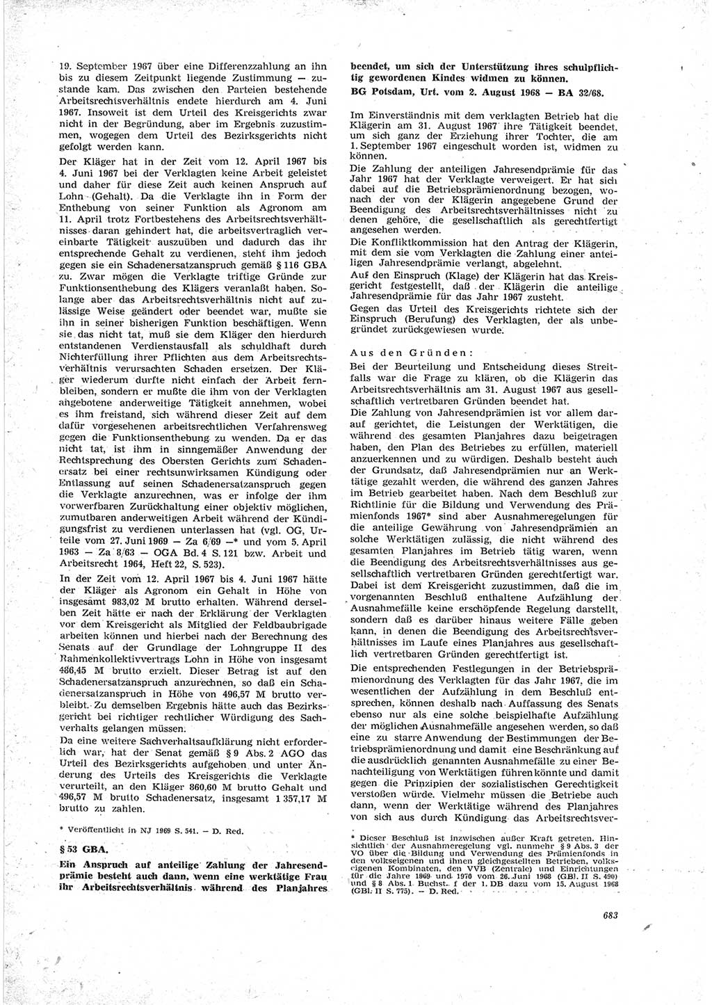Neue Justiz (NJ), Zeitschrift für Recht und Rechtswissenschaft [Deutsche Demokratische Republik (DDR)], 23. Jahrgang 1969, Seite 683 (NJ DDR 1969, S. 683)