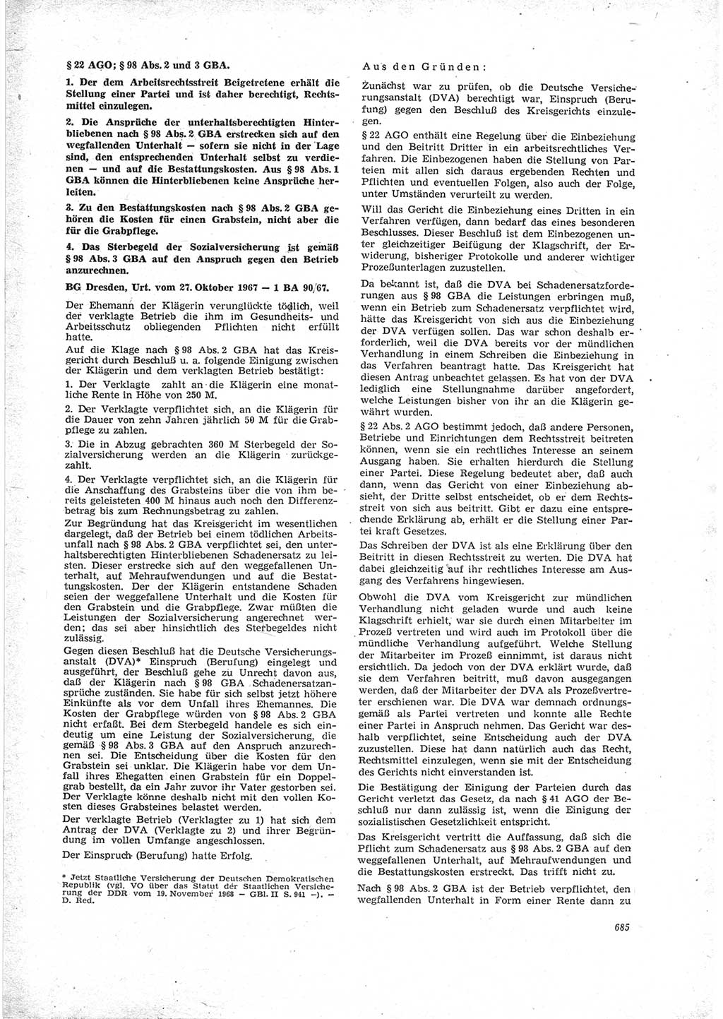 Neue Justiz (NJ), Zeitschrift für Recht und Rechtswissenschaft [Deutsche Demokratische Republik (DDR)], 23. Jahrgang 1969, Seite 685 (NJ DDR 1969, S. 685)