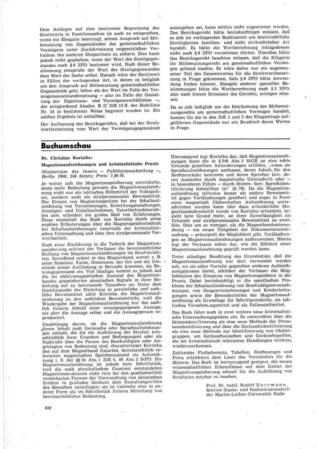 Neue Justiz (NJ), Zeitschrift für Recht und Rechtswissenschaft [Deutsche Demokratische Republik (DDR)], 23. Jahrgang 1969, Seite 688 (NJ DDR 1969, S. 688)