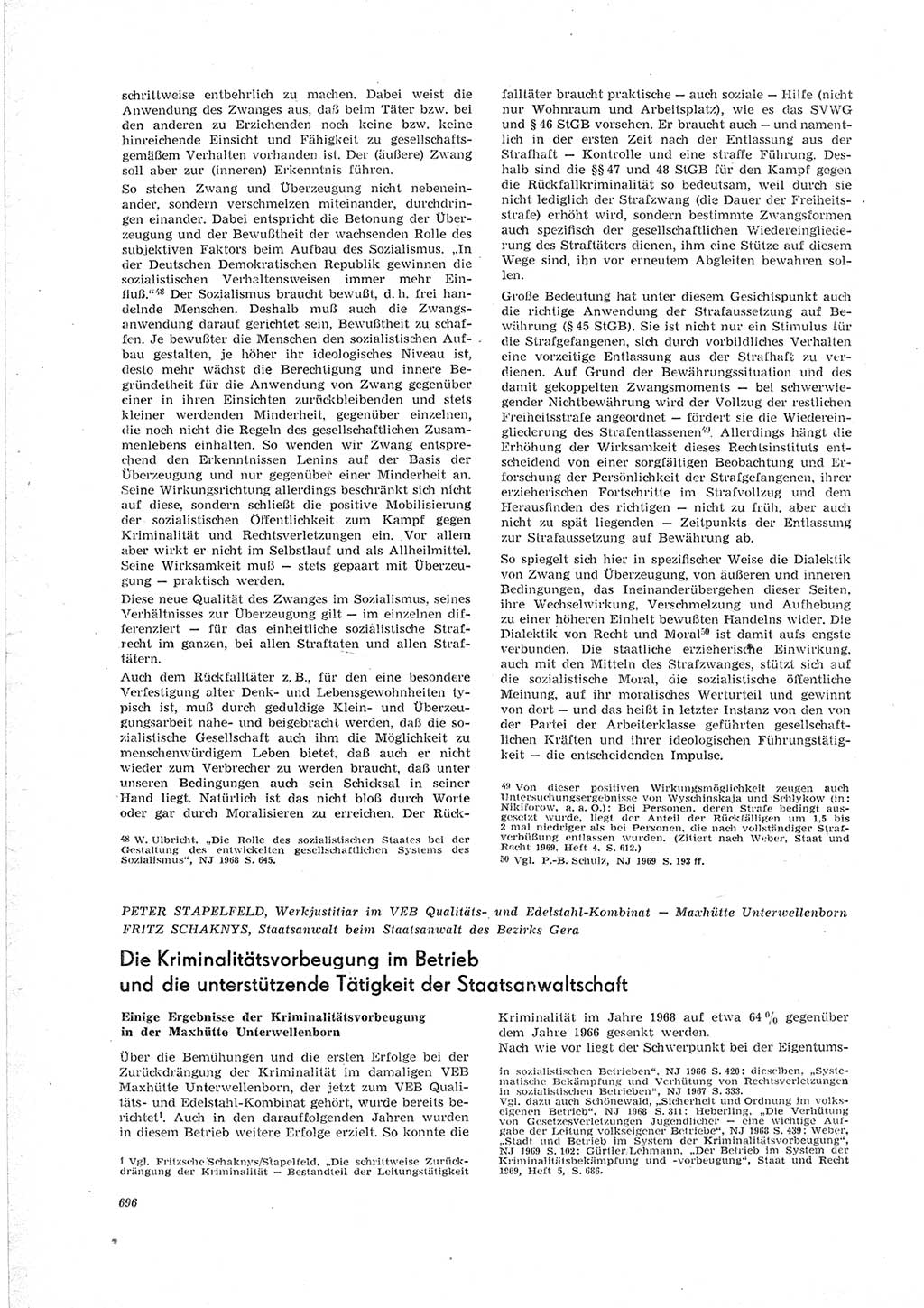 Neue Justiz (NJ), Zeitschrift für Recht und Rechtswissenschaft [Deutsche Demokratische Republik (DDR)], 23. Jahrgang 1969, Seite 696 (NJ DDR 1969, S. 696)