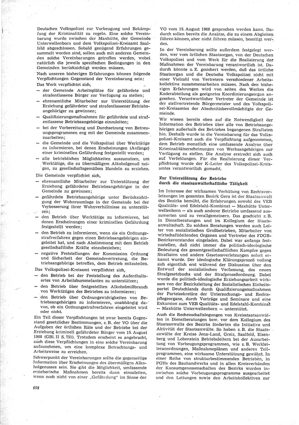 Neue Justiz (NJ), Zeitschrift für Recht und Rechtswissenschaft [Deutsche Demokratische Republik (DDR)], 23. Jahrgang 1969, Seite 698 (NJ DDR 1969, S. 698)
