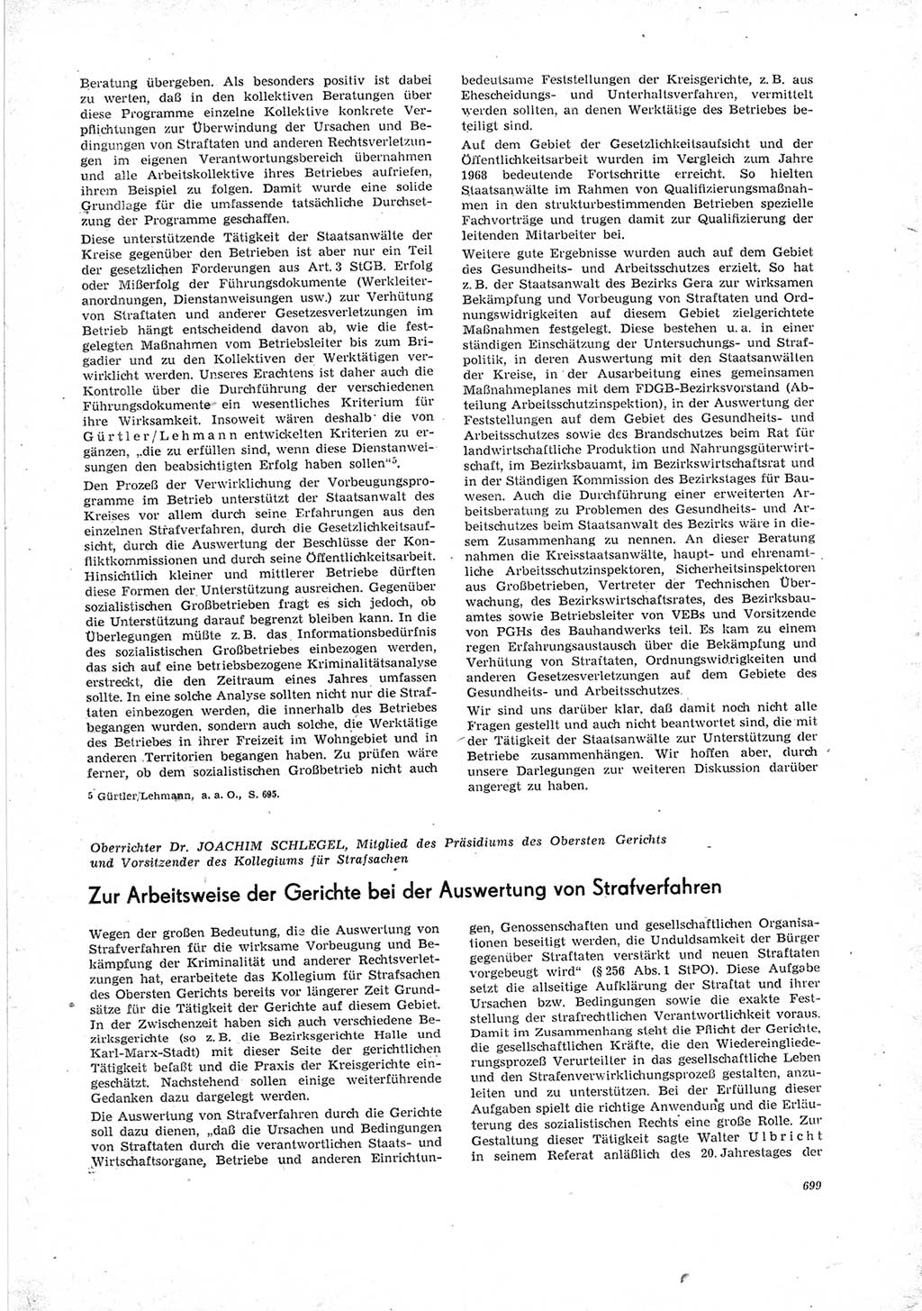 Neue Justiz (NJ), Zeitschrift für Recht und Rechtswissenschaft [Deutsche Demokratische Republik (DDR)], 23. Jahrgang 1969, Seite 699 (NJ DDR 1969, S. 699)