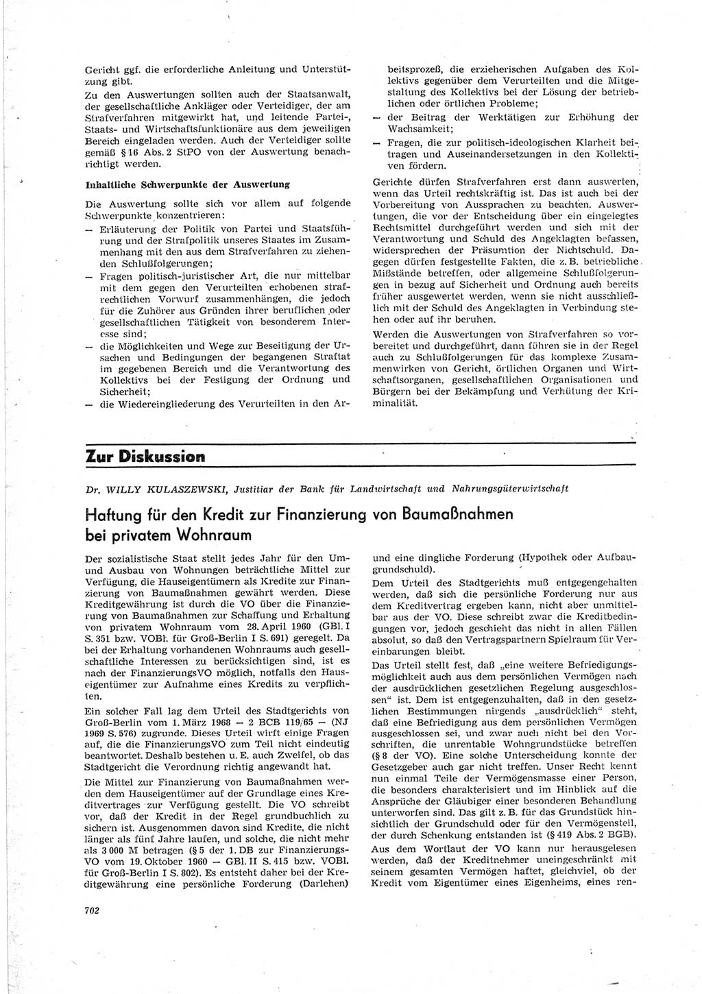 Neue Justiz (NJ), Zeitschrift für Recht und Rechtswissenschaft [Deutsche Demokratische Republik (DDR)], 23. Jahrgang 1969, Seite 702 (NJ DDR 1969, S. 702)