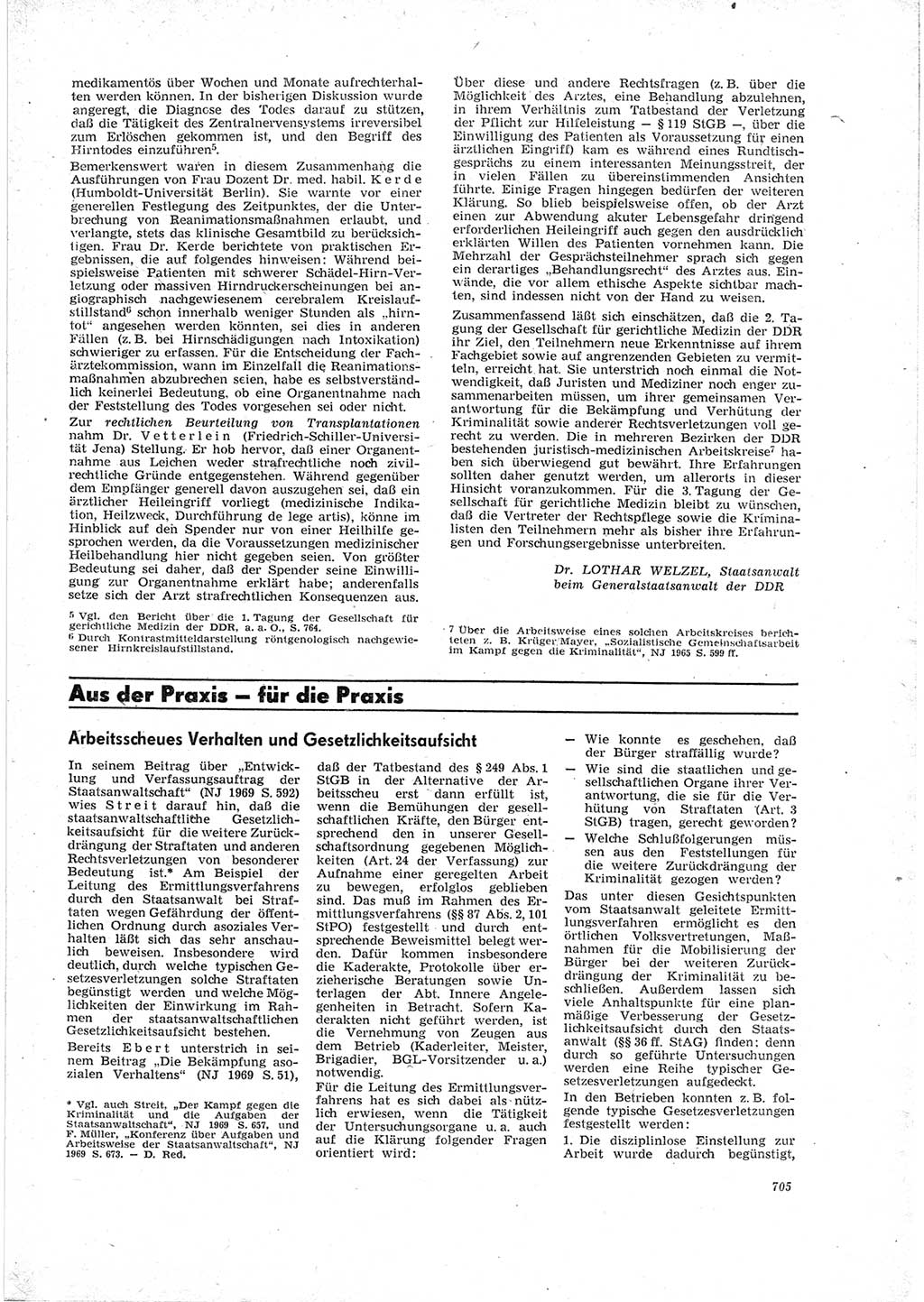 Neue Justiz (NJ), Zeitschrift für Recht und Rechtswissenschaft [Deutsche Demokratische Republik (DDR)], 23. Jahrgang 1969, Seite 705 (NJ DDR 1969, S. 705)