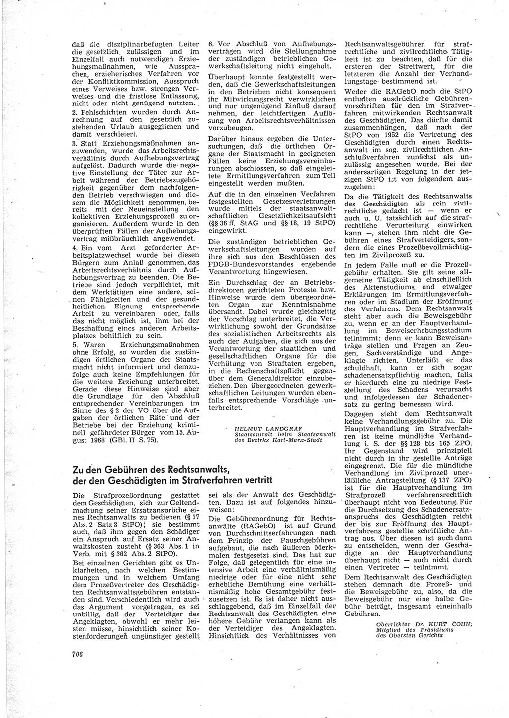 Neue Justiz (NJ), Zeitschrift für Recht und Rechtswissenschaft [Deutsche Demokratische Republik (DDR)], 23. Jahrgang 1969, Seite 706 (NJ DDR 1969, S. 706)