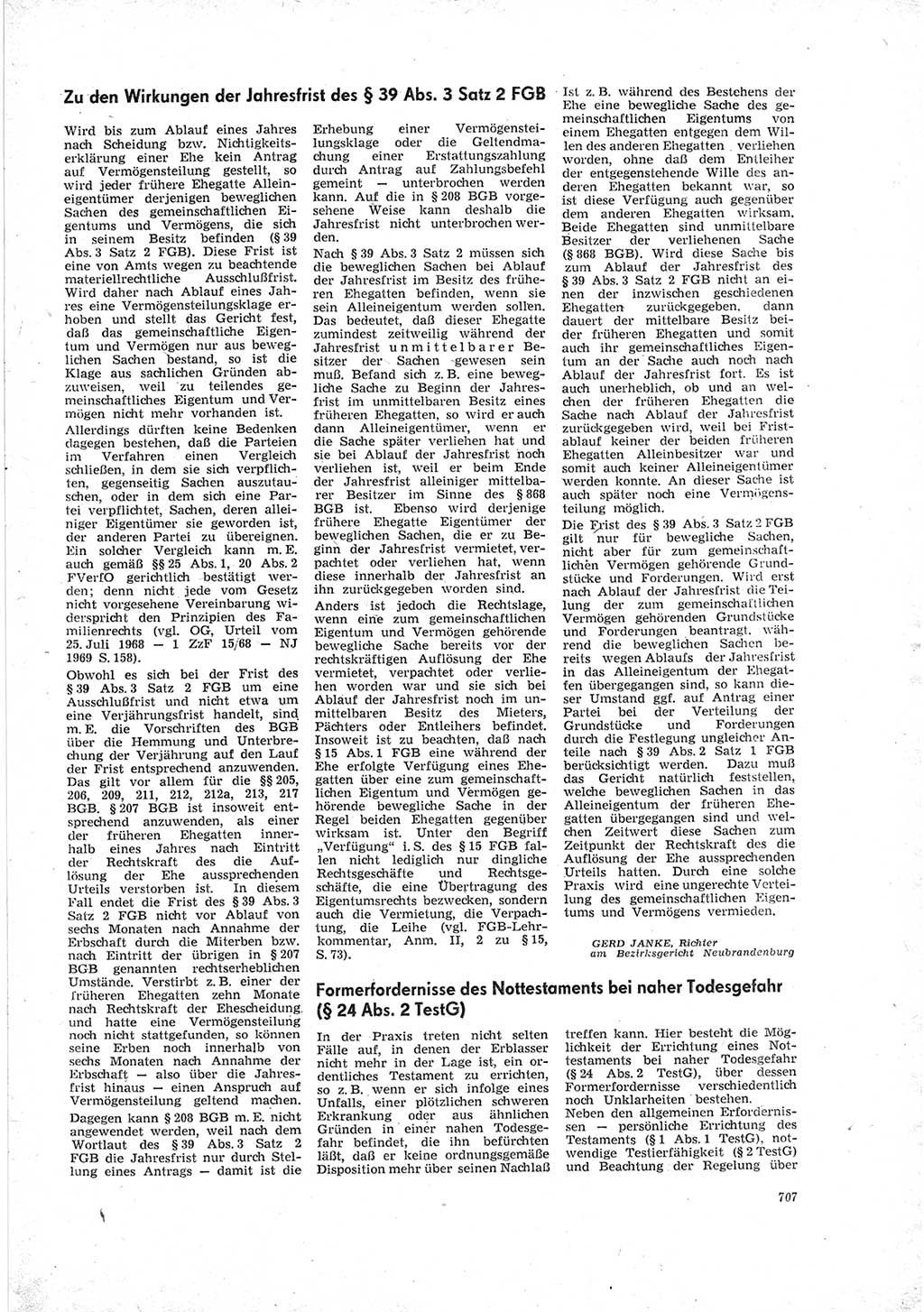 Neue Justiz (NJ), Zeitschrift für Recht und Rechtswissenschaft [Deutsche Demokratische Republik (DDR)], 23. Jahrgang 1969, Seite 707 (NJ DDR 1969, S. 707)