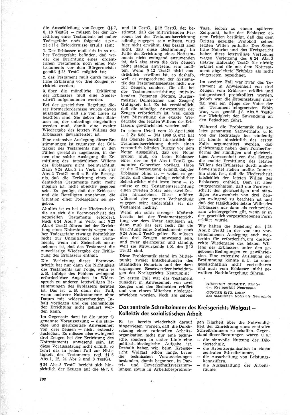 Neue Justiz (NJ), Zeitschrift für Recht und Rechtswissenschaft [Deutsche Demokratische Republik (DDR)], 23. Jahrgang 1969, Seite 708 (NJ DDR 1969, S. 708)