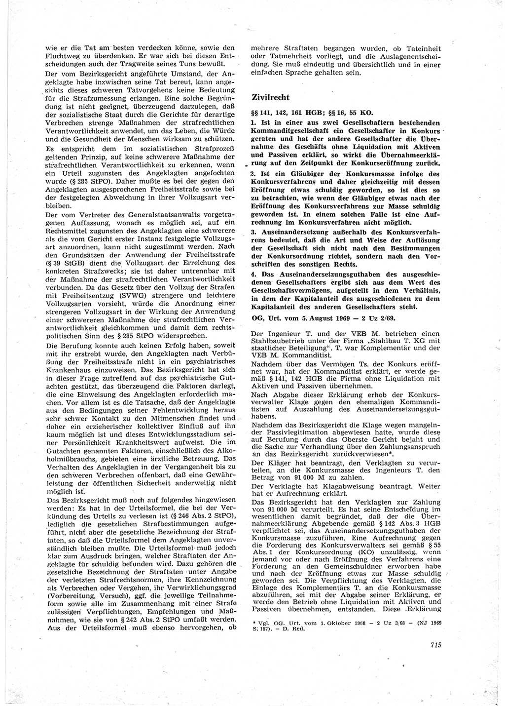 Neue Justiz (NJ), Zeitschrift für Recht und Rechtswissenschaft [Deutsche Demokratische Republik (DDR)], 23. Jahrgang 1969, Seite 715 (NJ DDR 1969, S. 715)