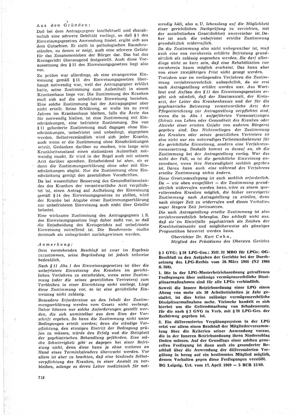 Neue Justiz (NJ), Zeitschrift für Recht und Rechtswissenschaft [Deutsche Demokratische Republik (DDR)], 23. Jahrgang 1969, Seite 718 (NJ DDR 1969, S. 718)