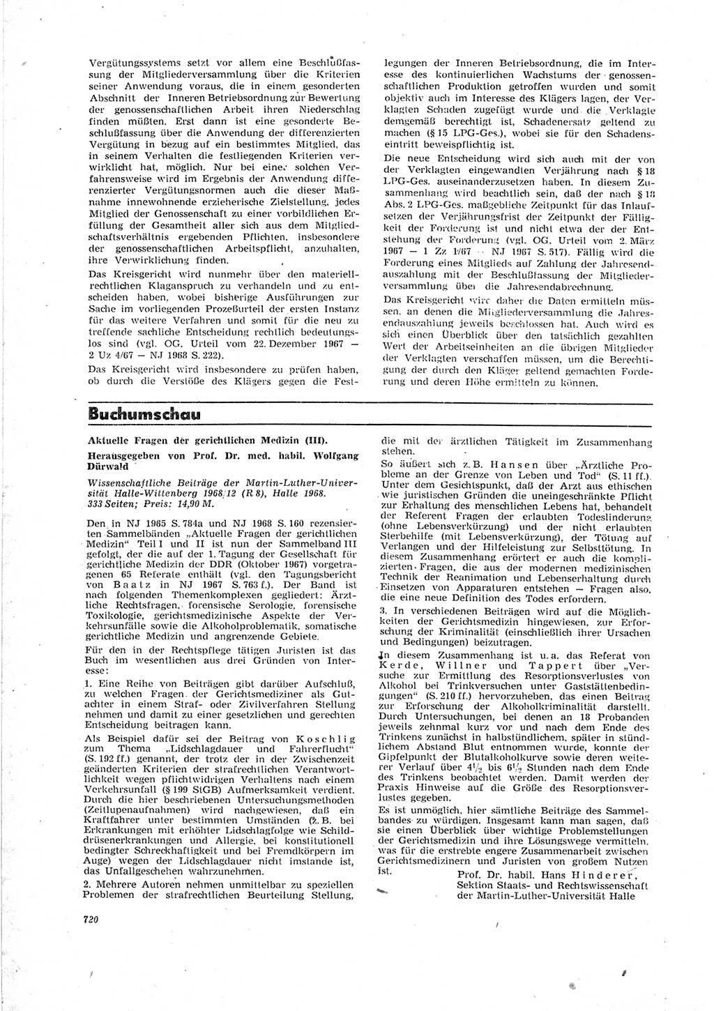 Neue Justiz (NJ), Zeitschrift für Recht und Rechtswissenschaft [Deutsche Demokratische Republik (DDR)], 23. Jahrgang 1969, Seite 720 (NJ DDR 1969, S. 720)