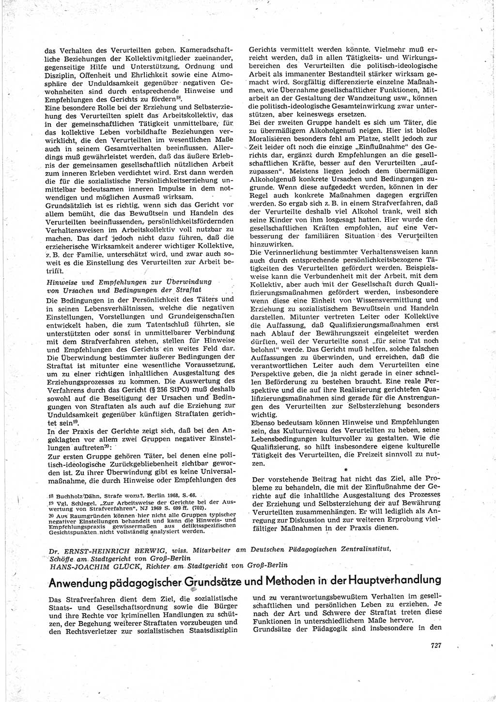 Neue Justiz (NJ), Zeitschrift für Recht und Rechtswissenschaft [Deutsche Demokratische Republik (DDR)], 23. Jahrgang 1969, Seite 727 (NJ DDR 1969, S. 727)