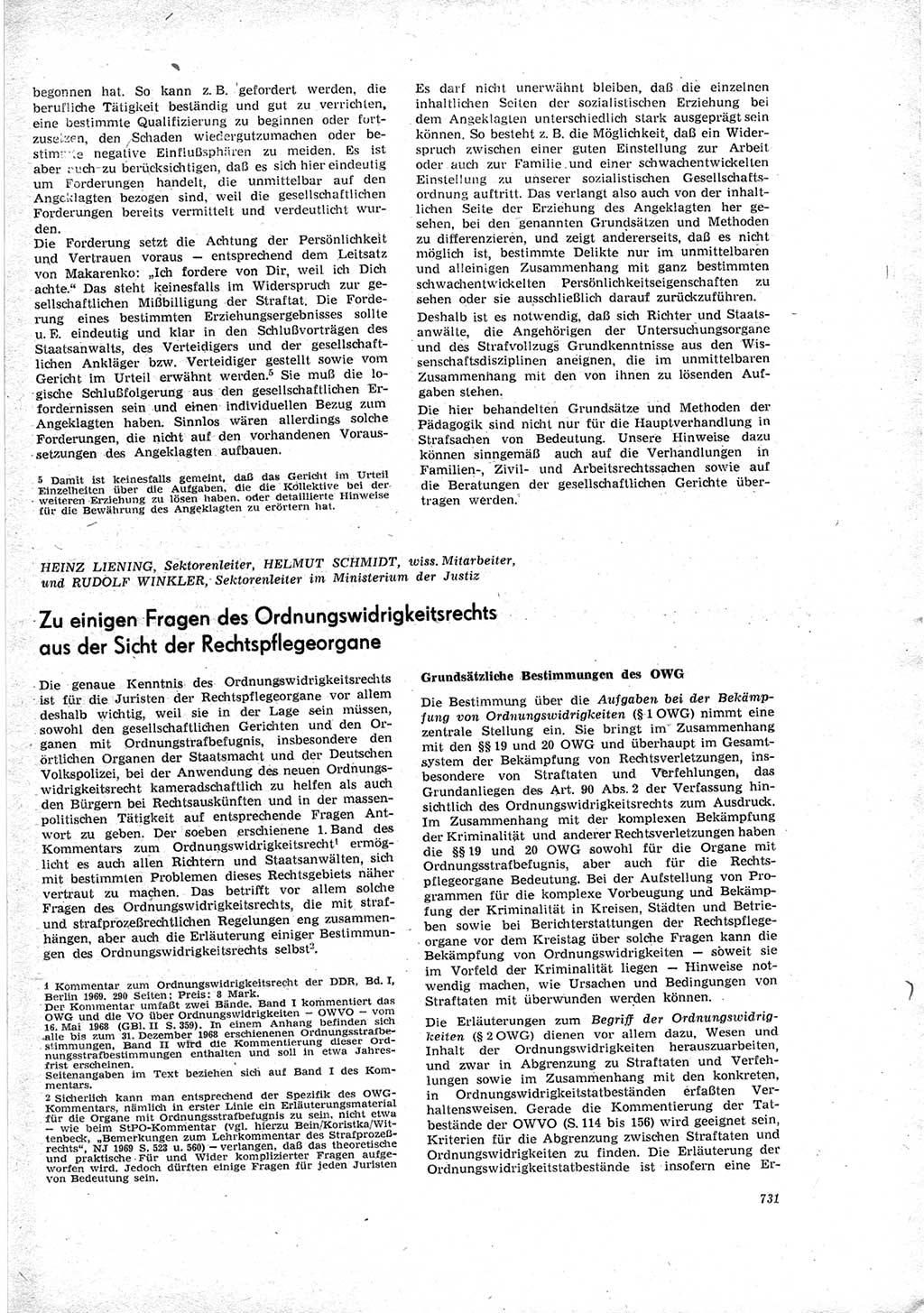 Neue Justiz (NJ), Zeitschrift für Recht und Rechtswissenschaft [Deutsche Demokratische Republik (DDR)], 23. Jahrgang 1969, Seite 731 (NJ DDR 1969, S. 731)