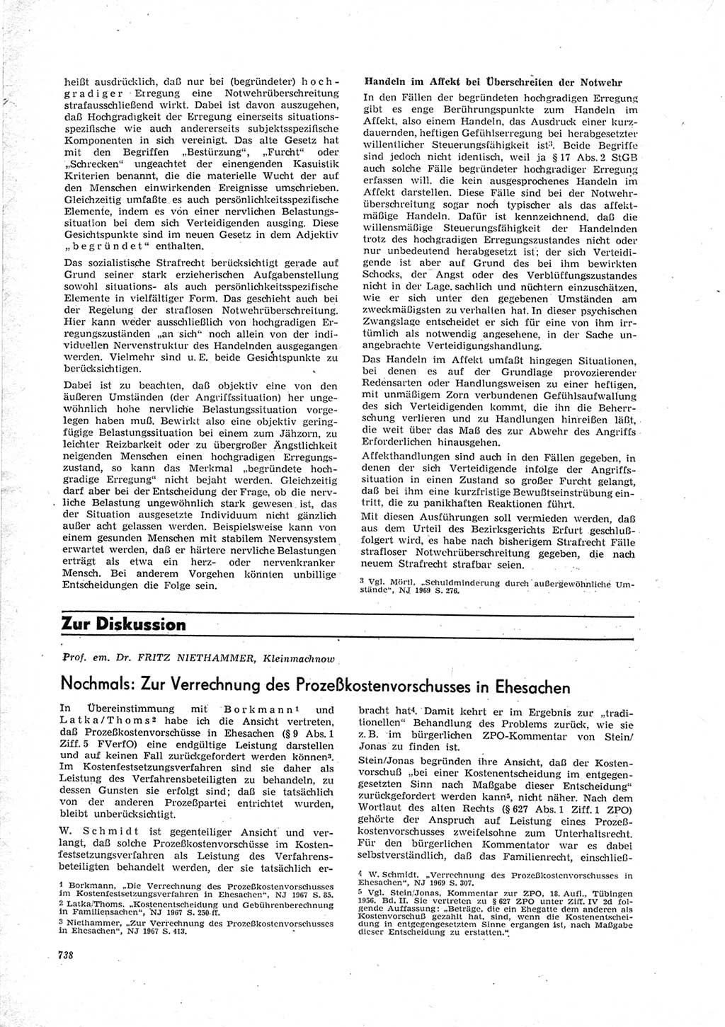 Neue Justiz (NJ), Zeitschrift für Recht und Rechtswissenschaft [Deutsche Demokratische Republik (DDR)], 23. Jahrgang 1969, Seite 738 (NJ DDR 1969, S. 738)