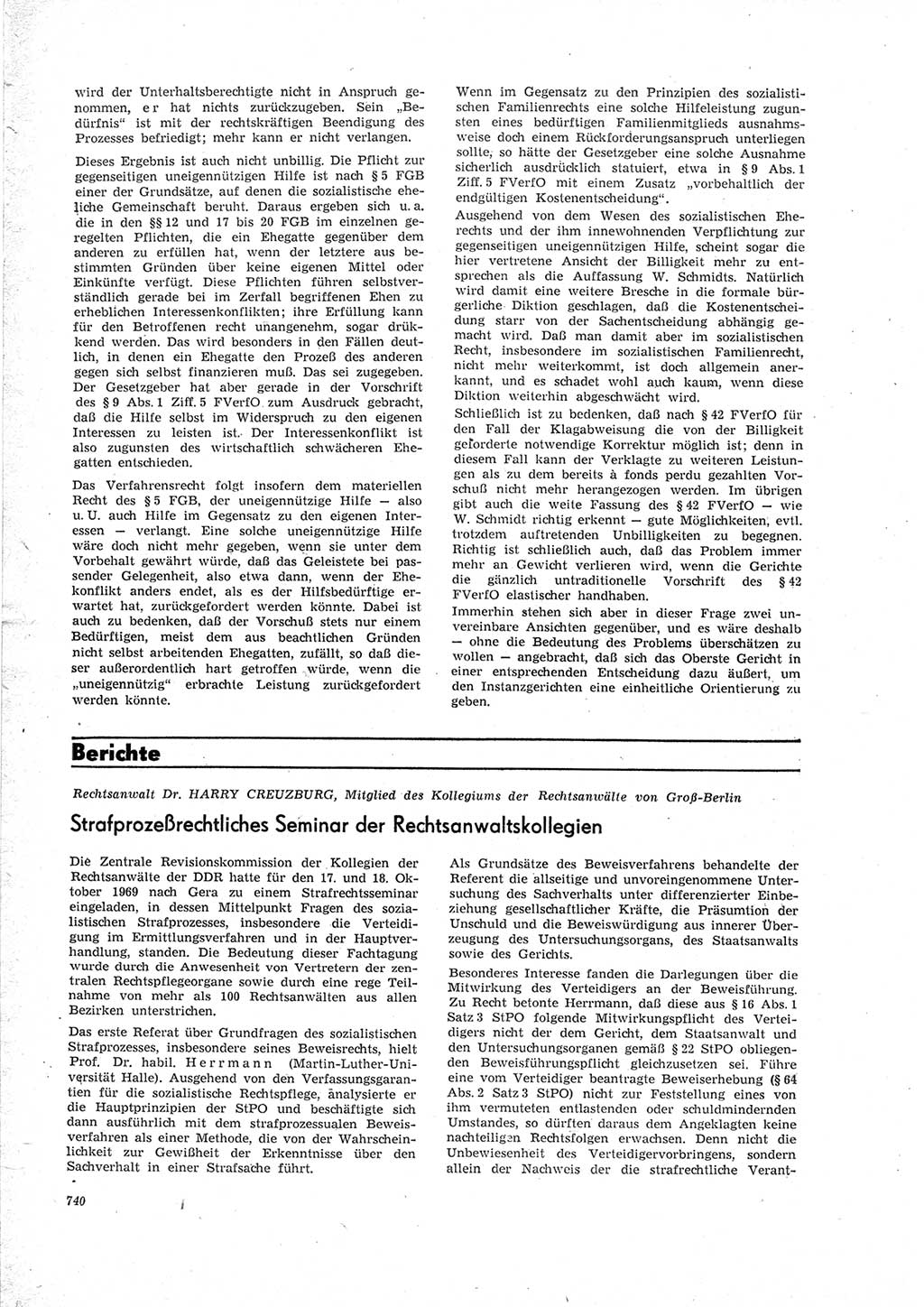 Neue Justiz (NJ), Zeitschrift für Recht und Rechtswissenschaft [Deutsche Demokratische Republik (DDR)], 23. Jahrgang 1969, Seite 740 (NJ DDR 1969, S. 740)