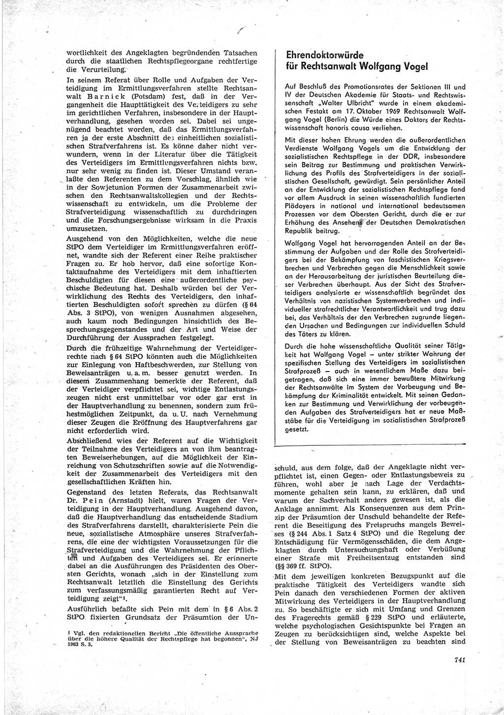 Neue Justiz (NJ), Zeitschrift für Recht und Rechtswissenschaft [Deutsche Demokratische Republik (DDR)], 23. Jahrgang 1969, Seite 741 (NJ DDR 1969, S. 741)