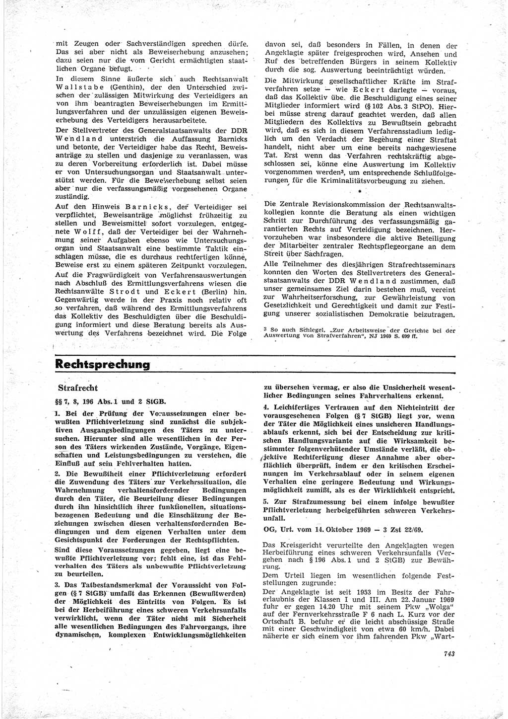 Neue Justiz (NJ), Zeitschrift für Recht und Rechtswissenschaft [Deutsche Demokratische Republik (DDR)], 23. Jahrgang 1969, Seite 743 (NJ DDR 1969, S. 743)