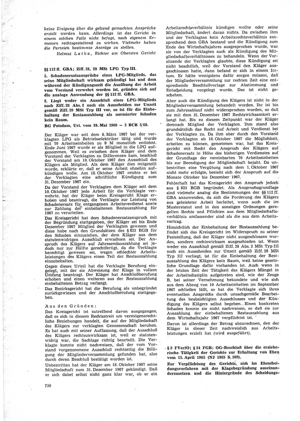 Neue Justiz (NJ), Zeitschrift für Recht und Rechtswissenschaft [Deutsche Demokratische Republik (DDR)], 23. Jahrgang 1969, Seite 750 (NJ DDR 1969, S. 750)