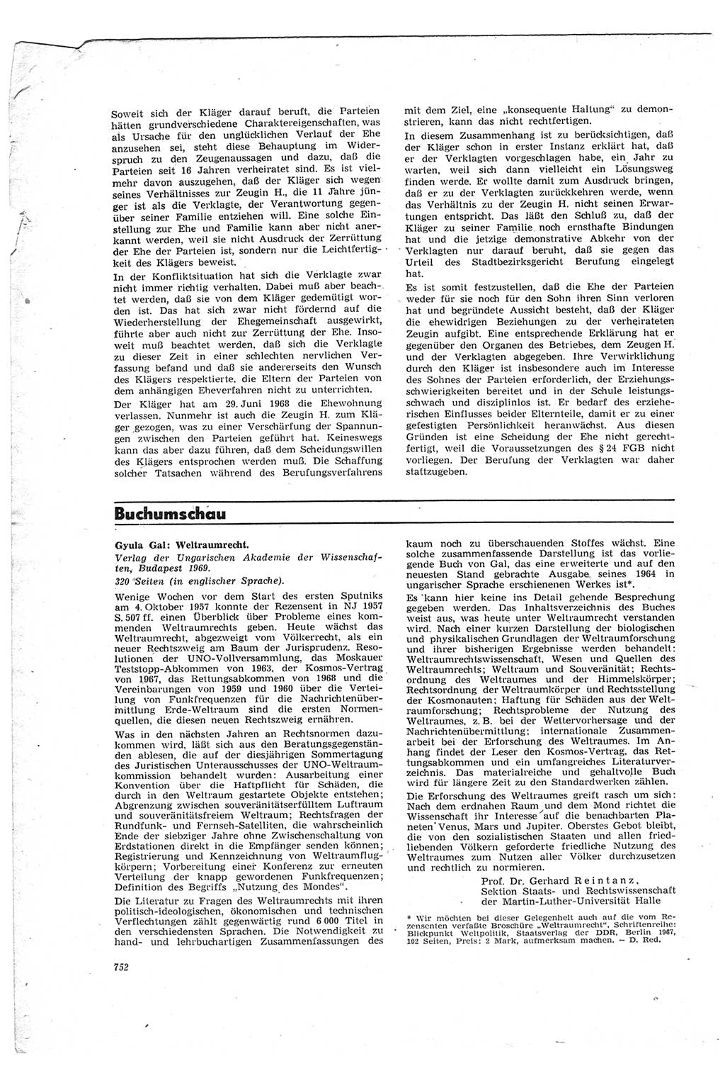 Neue Justiz (NJ), Zeitschrift für Recht und Rechtswissenschaft [Deutsche Demokratische Republik (DDR)], 23. Jahrgang 1969, Seite 752 (NJ DDR 1969, S. 752)
