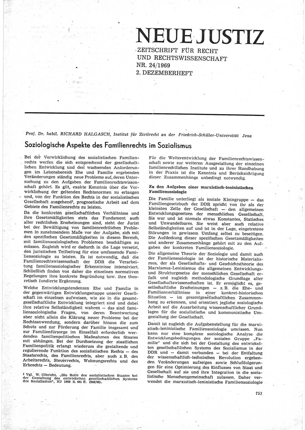 Neue Justiz (NJ), Zeitschrift für Recht und Rechtswissenschaft [Deutsche Demokratische Republik (DDR)], 23. Jahrgang 1969, Seite 753 (NJ DDR 1969, S. 753)