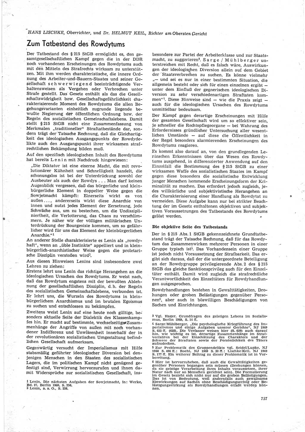 Neue Justiz (NJ), Zeitschrift für Recht und Rechtswissenschaft [Deutsche Demokratische Republik (DDR)], 23. Jahrgang 1969, Seite 757 (NJ DDR 1969, S. 757)
