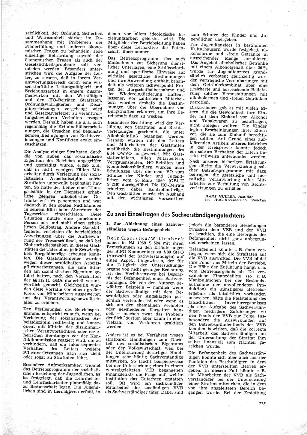 Neue Justiz (NJ), Zeitschrift für Recht und Rechtswissenschaft [Deutsche Demokratische Republik (DDR)], 23. Jahrgang 1969, Seite 773 (NJ DDR 1969, S. 773)
