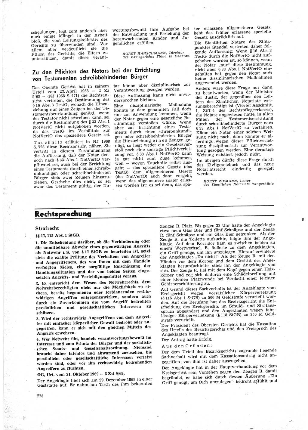 Neue Justiz (NJ), Zeitschrift für Recht und Rechtswissenschaft [Deutsche Demokratische Republik (DDR)], 23. Jahrgang 1969, Seite 776 (NJ DDR 1969, S. 776)