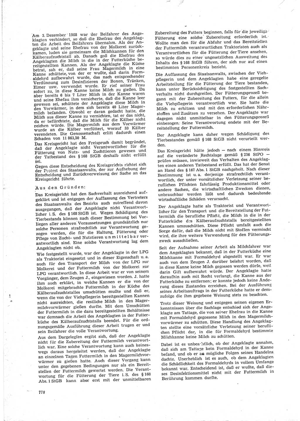 Neue Justiz (NJ), Zeitschrift für Recht und Rechtswissenschaft [Deutsche Demokratische Republik (DDR)], 23. Jahrgang 1969, Seite 778 (NJ DDR 1969, S. 778)