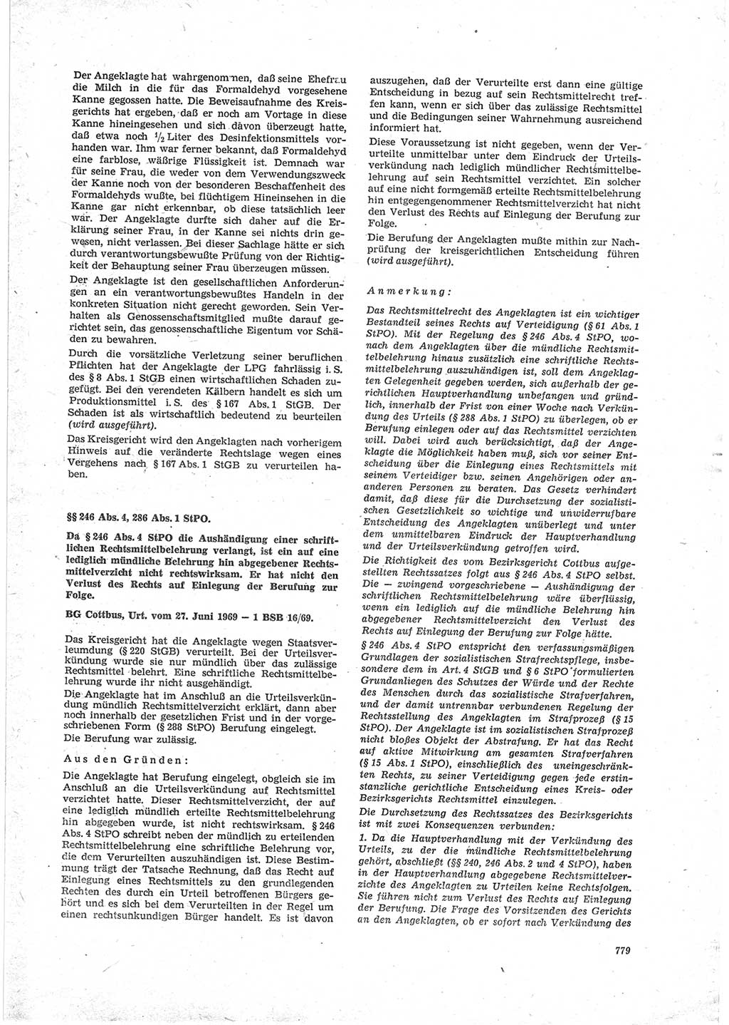 Neue Justiz (NJ), Zeitschrift für Recht und Rechtswissenschaft [Deutsche Demokratische Republik (DDR)], 23. Jahrgang 1969, Seite 779 (NJ DDR 1969, S. 779)
